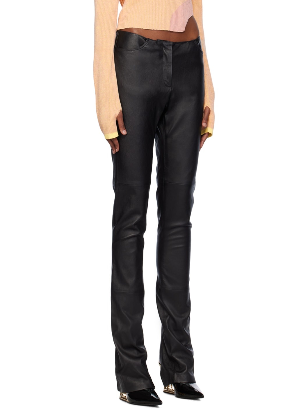 Black Multi-Zip Leather Pants - 2
