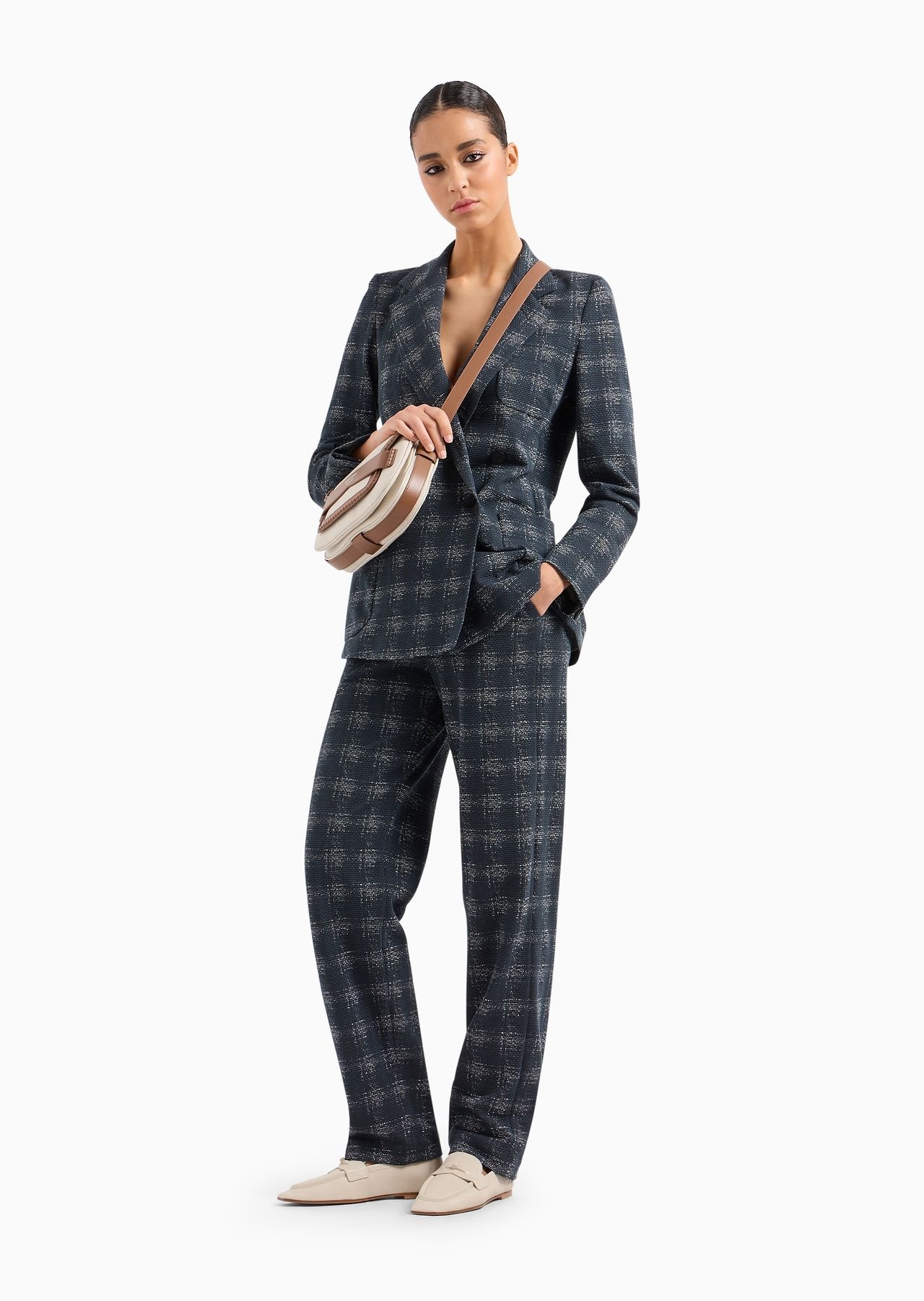 Icon double-breasted jacquard jersey blazer with madras print - 4
