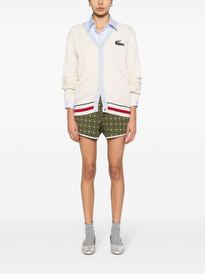 LACOSTE logo-patch cable-knit cardigan outlook
