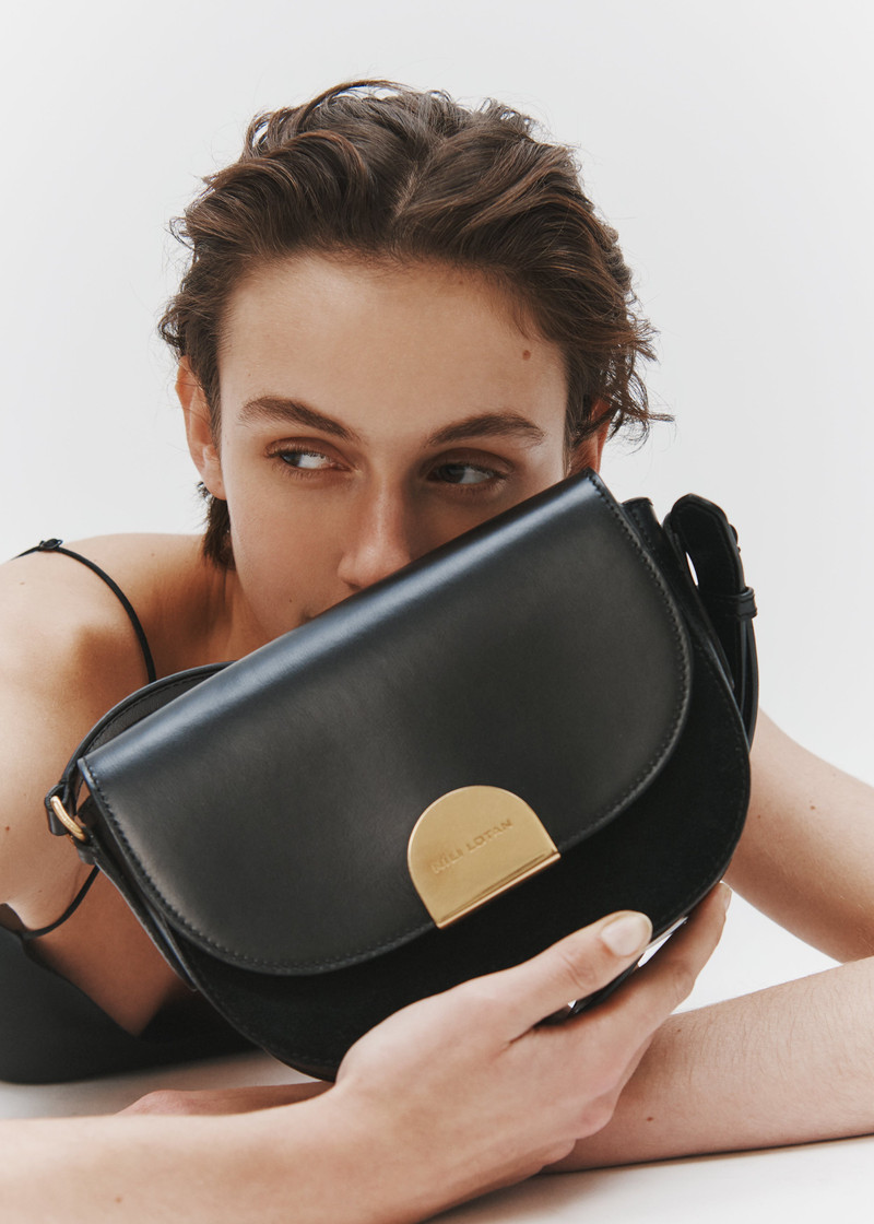 NILI LOTAN LE ELLIE CALF SUEDE SADDLE BAG outlook