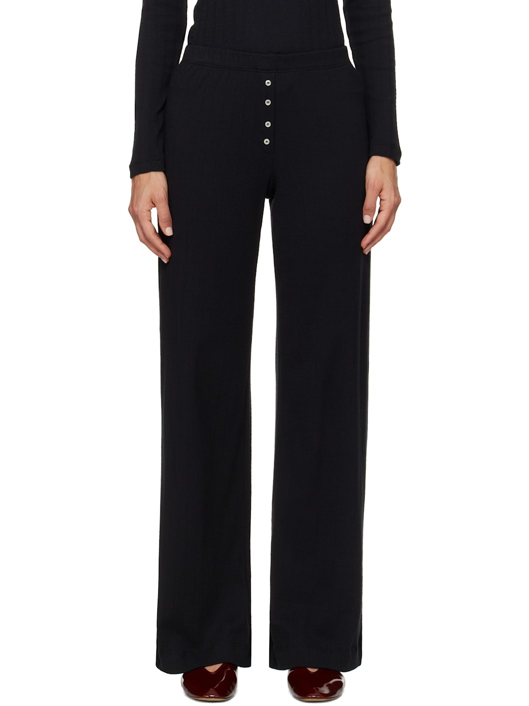 Black Pointelle Boxer Lounge Pants - 1