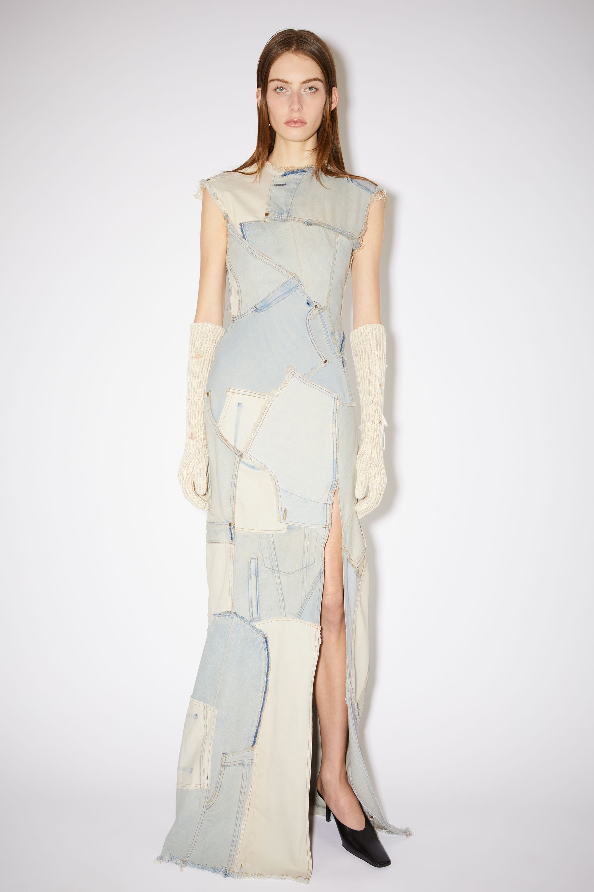 Denim patchwork dress - Light Sand - 2