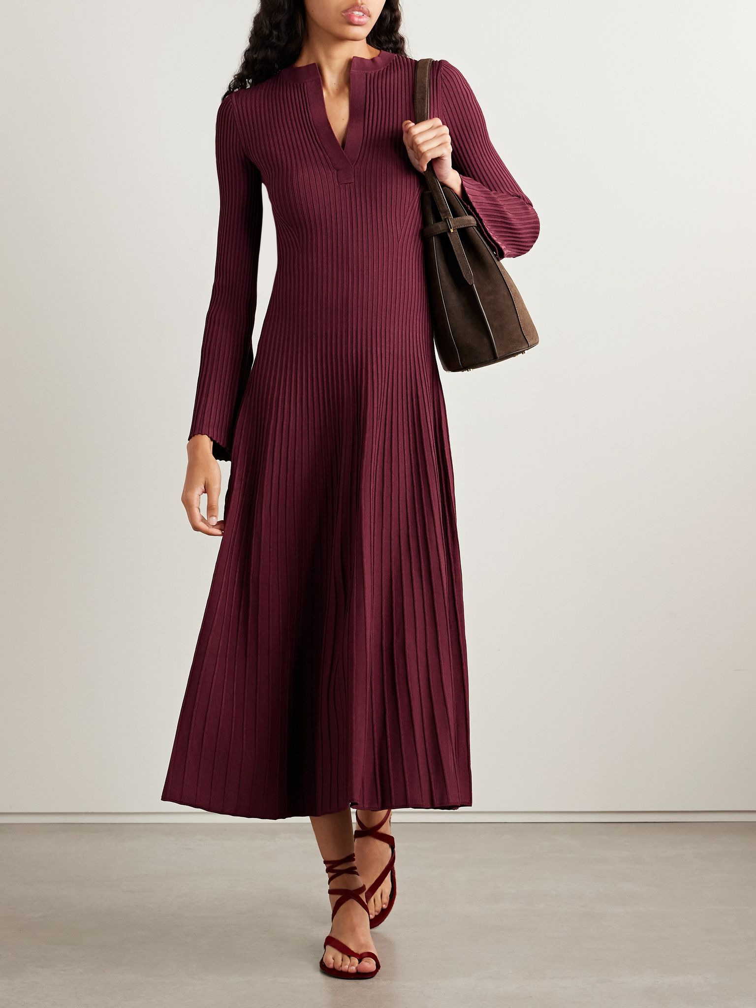 Genna ribbed-knit midi dress Burgundy - 2