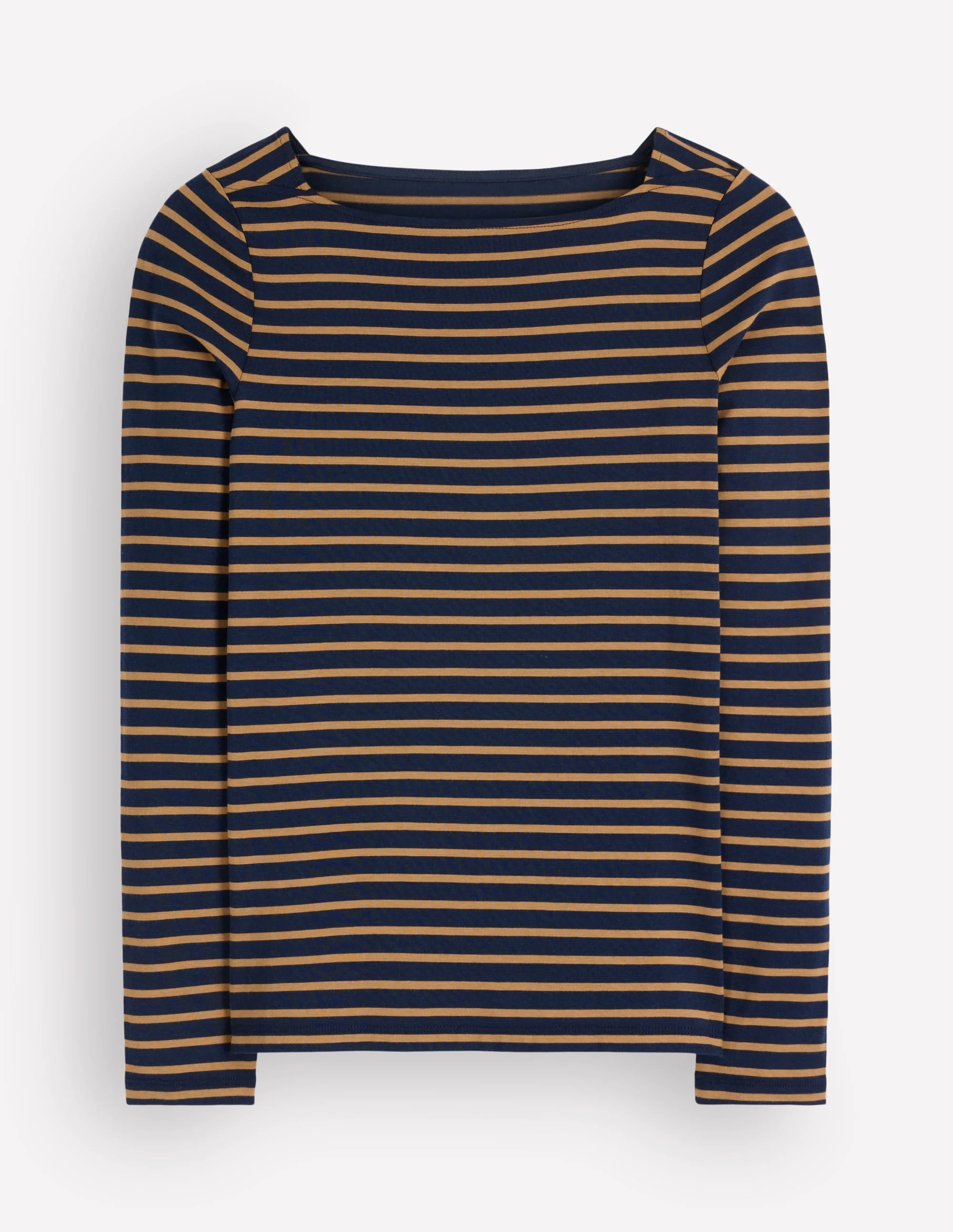 Square Neck Long Sleeve-Navy and Dijon Stripe - 1
