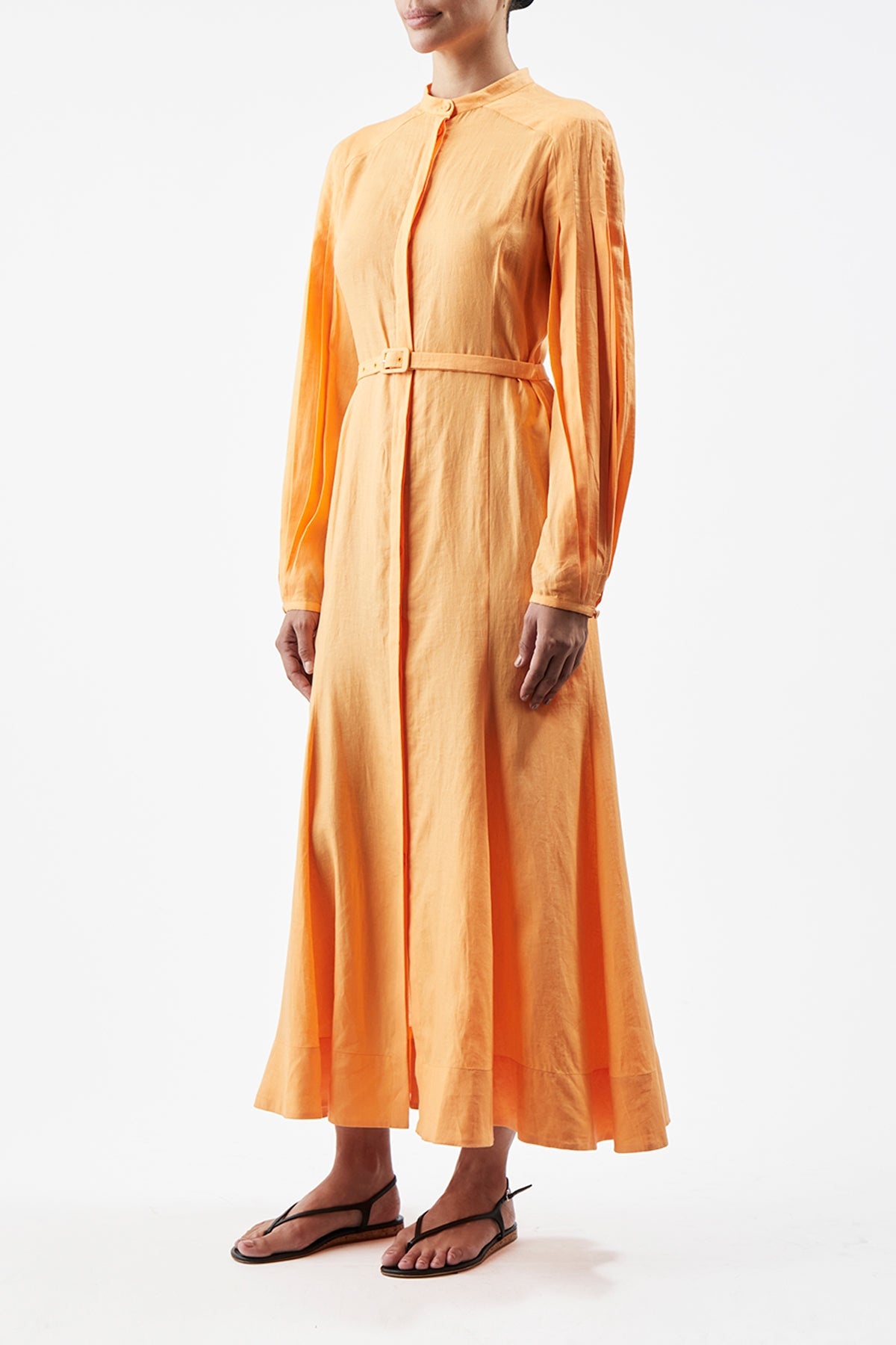 Lydia Dress in Fluorescent Orange Aloe Linen - 3