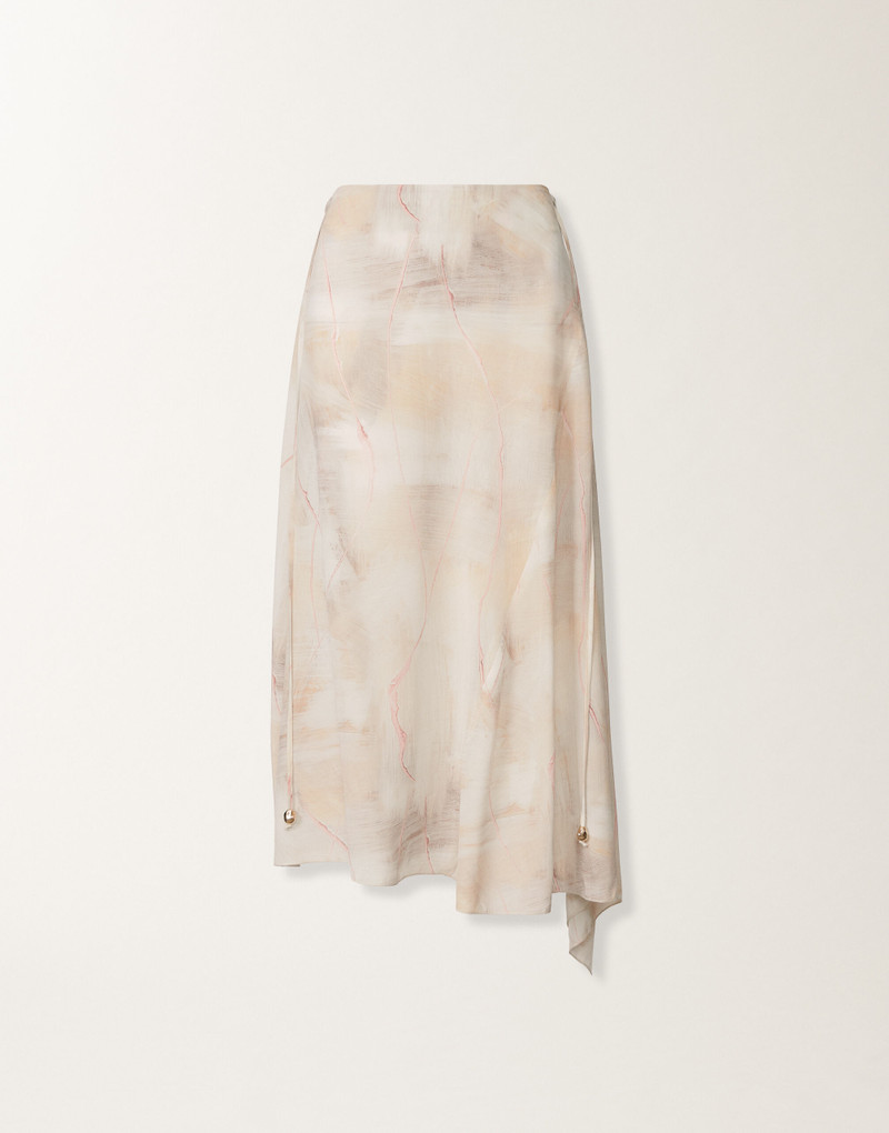 Printed crepe de chine skirt, butter 1