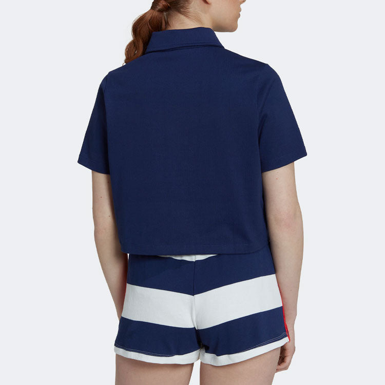 (WMNS) adidas Original Crop Zip Polo Shirt 'Night Sky' HL6572 - 4