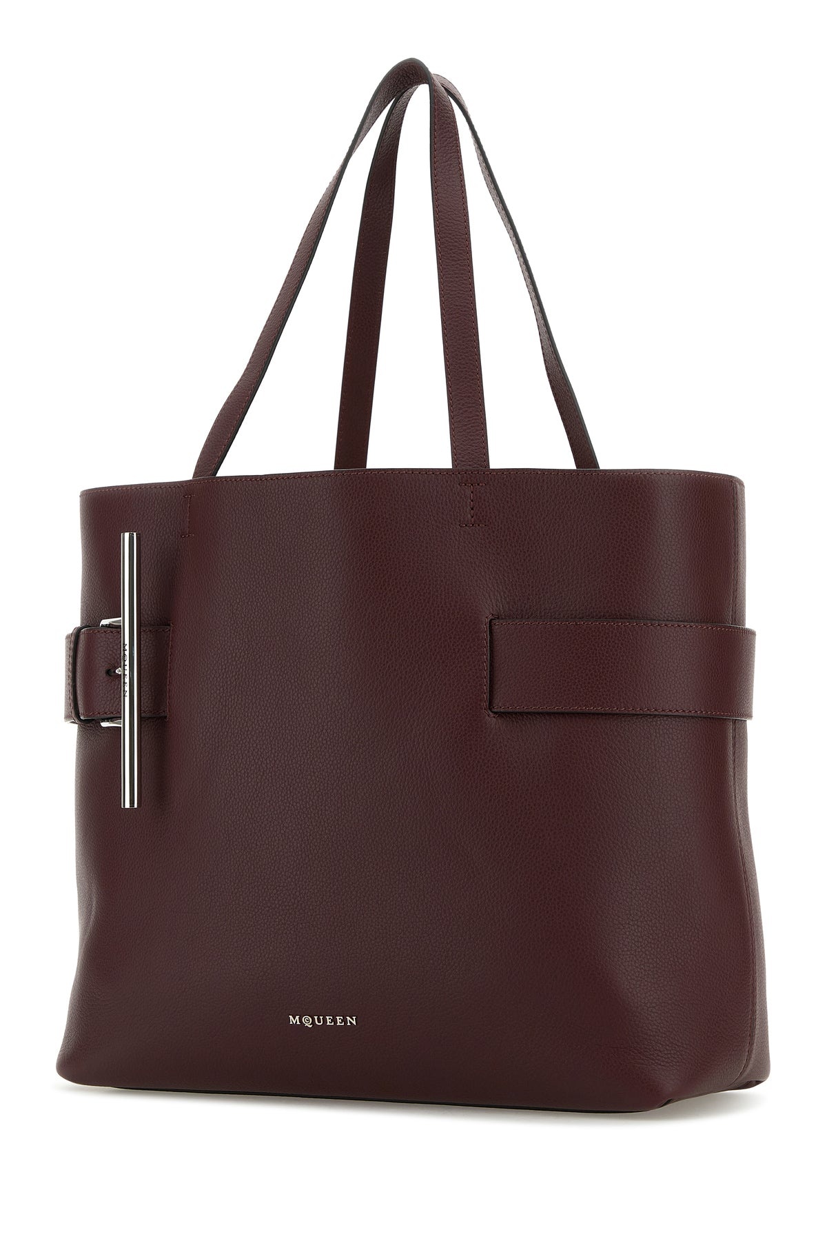 Tyrian purple leather T-Bar shopping bag - 2