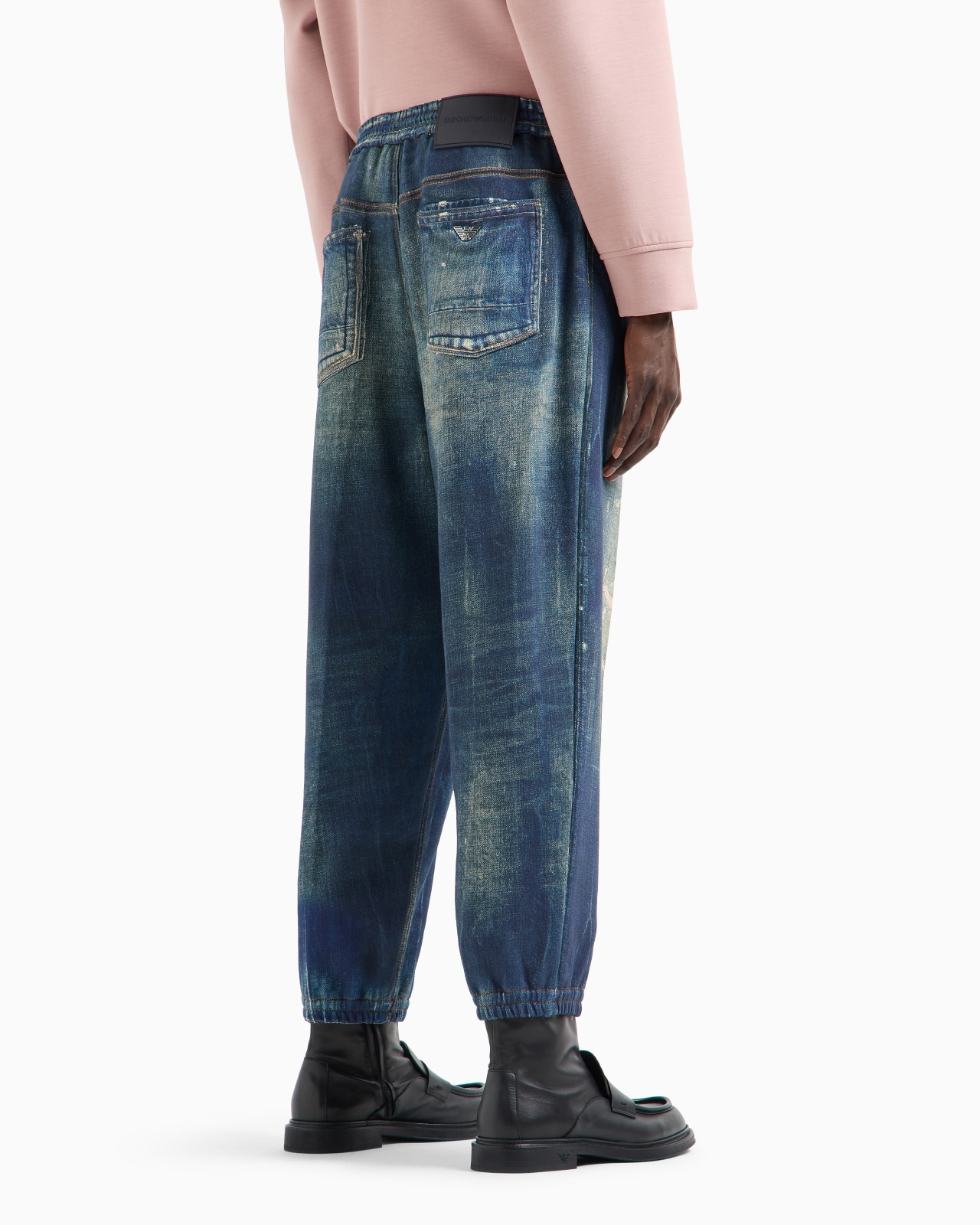Worn denim-effect French terry jersey joggers - 3