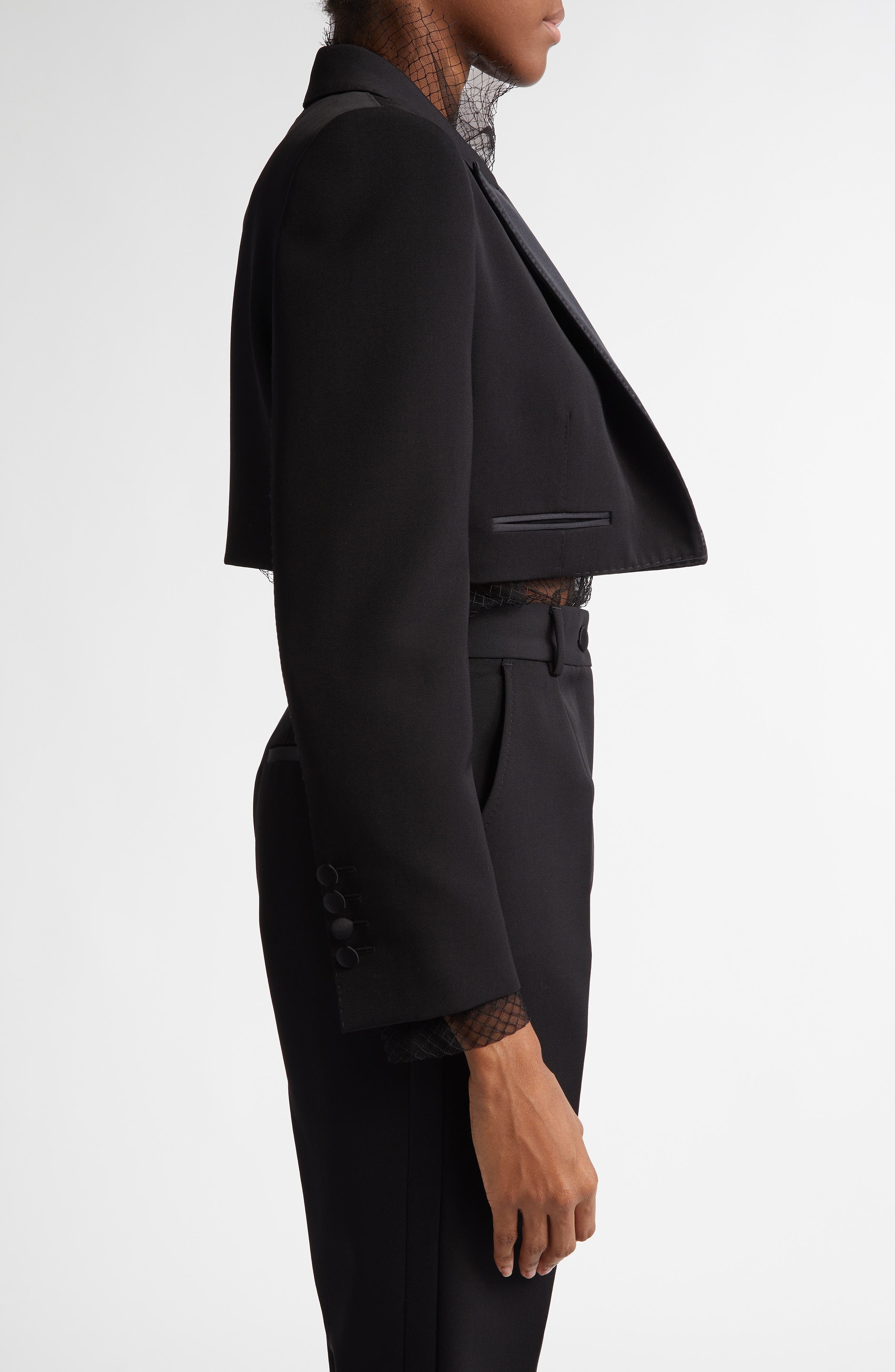Dolce&Gabbana Wool & Silk Blend Crop Blazer in N0000 Nero at Nordstrom - 4