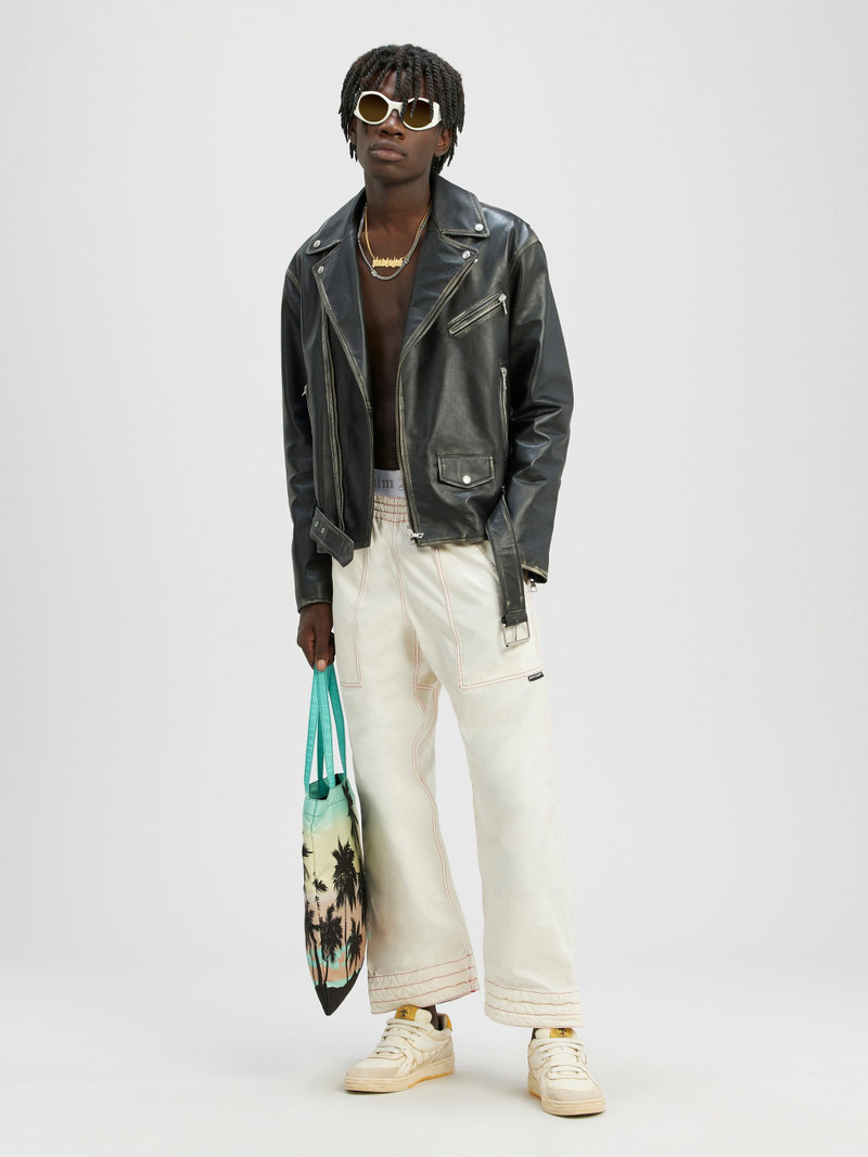 Palm Angels Logo Vintage Leather Jacket outlook