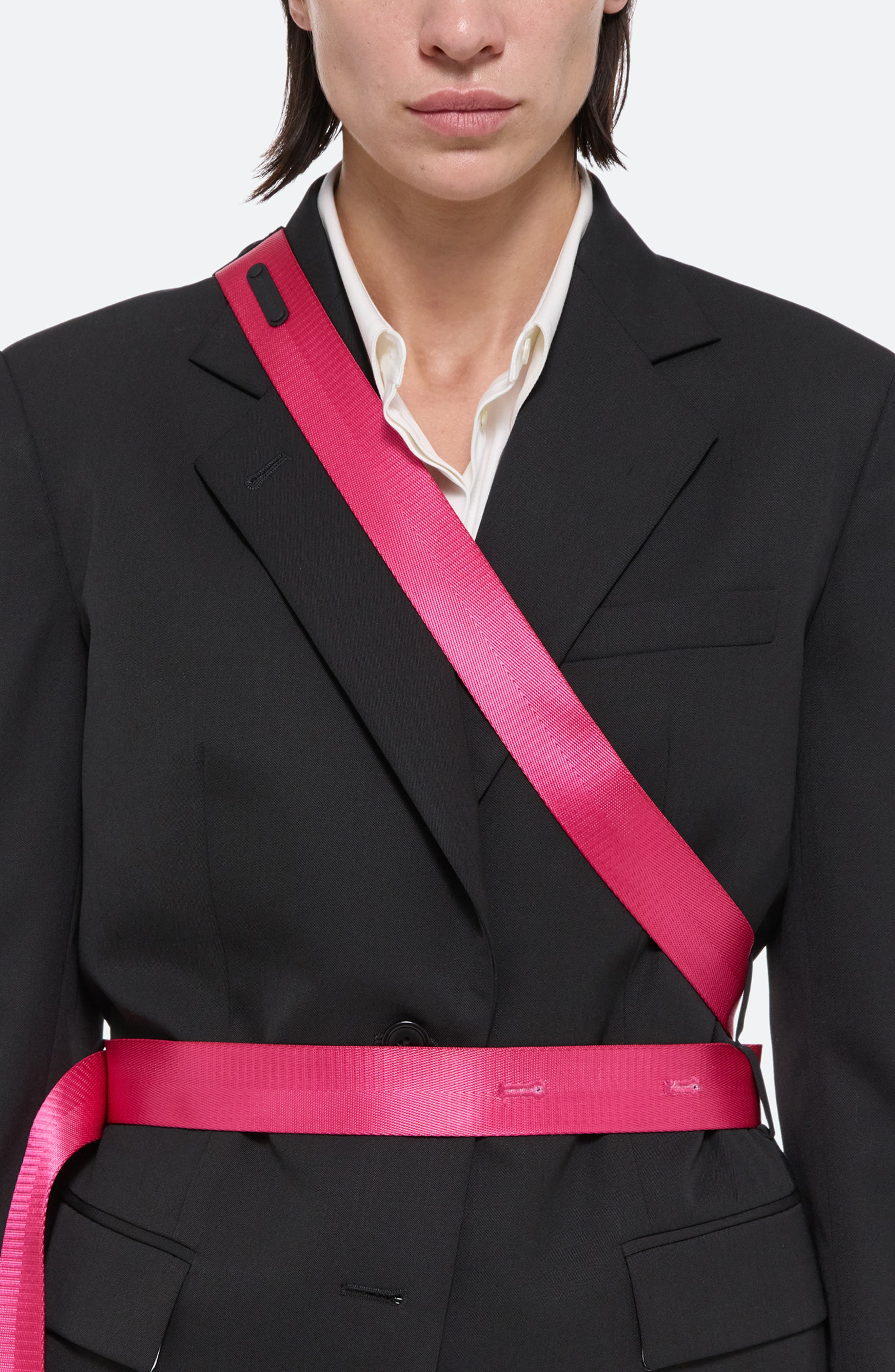 Helmut Lang Seat Belt Virgin Wool Blazer in Black/Fuschia at Nordstrom - 4