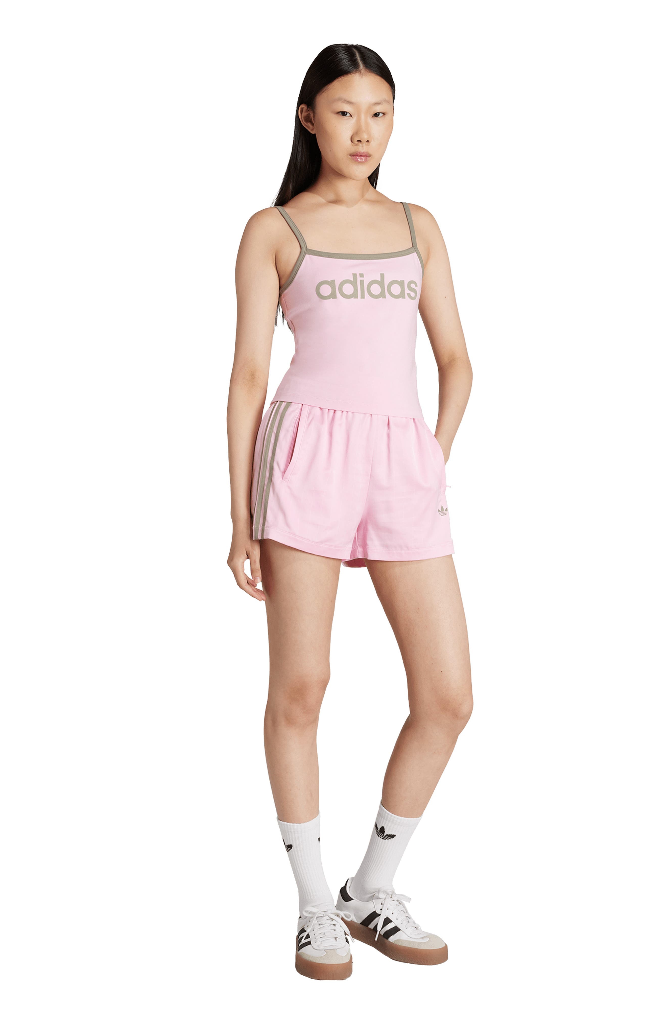 adidas 3-Stripes Pinstripe Satin Shorts in True Pink at Nordstrom - 5