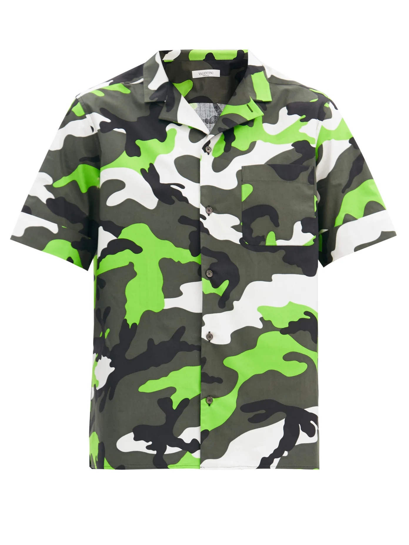 Camouflage-print bowling shirt - 1