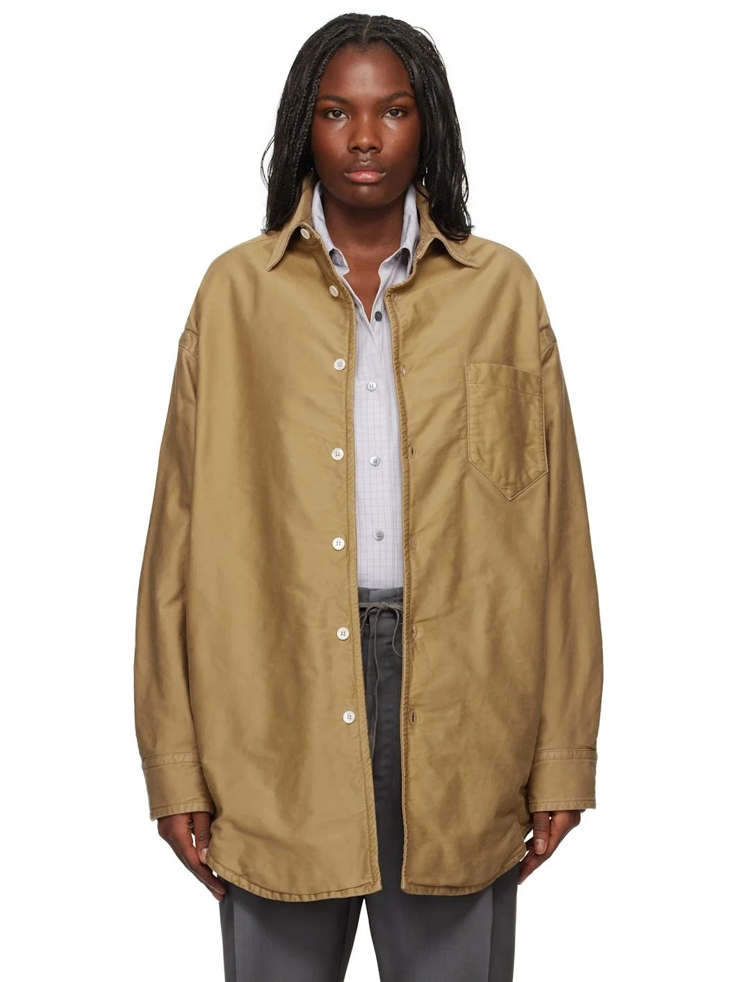 Brown Padded Satin Cotton Shirt - 1