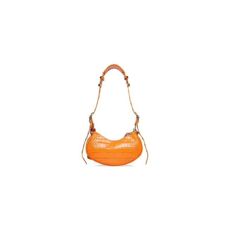 Women's Le Cagole Xs Shoulder Bag Crocodile Embossed  in Orange 5