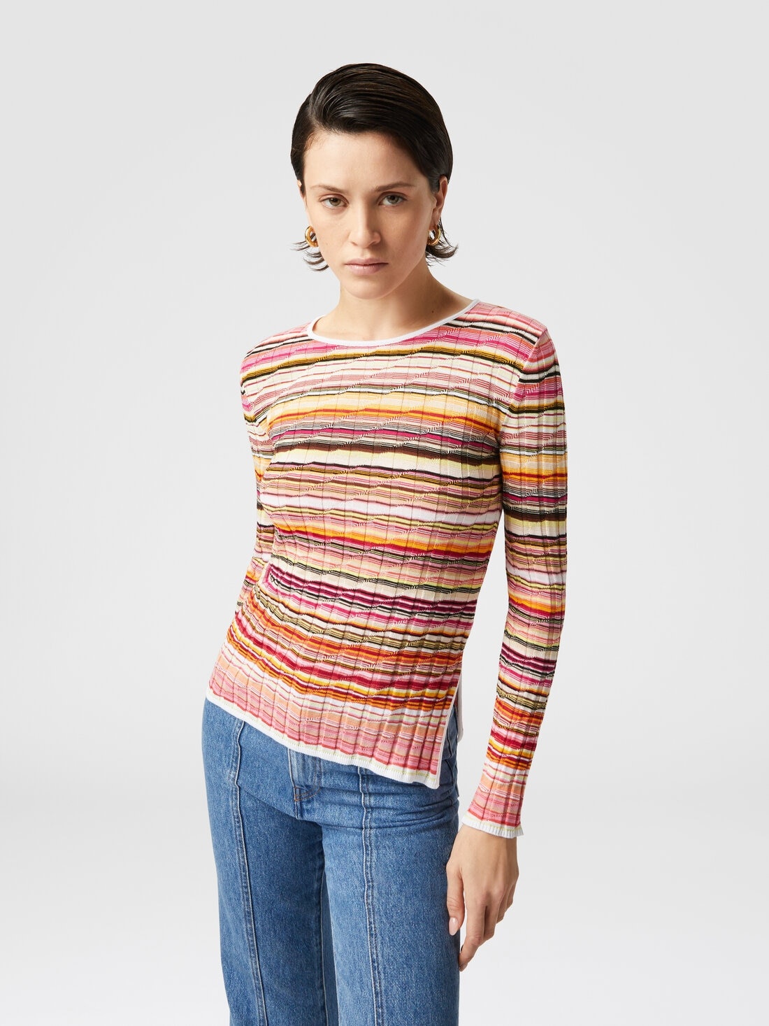 Striped cotton and viscose ribbed sweater with long sleeves - 5