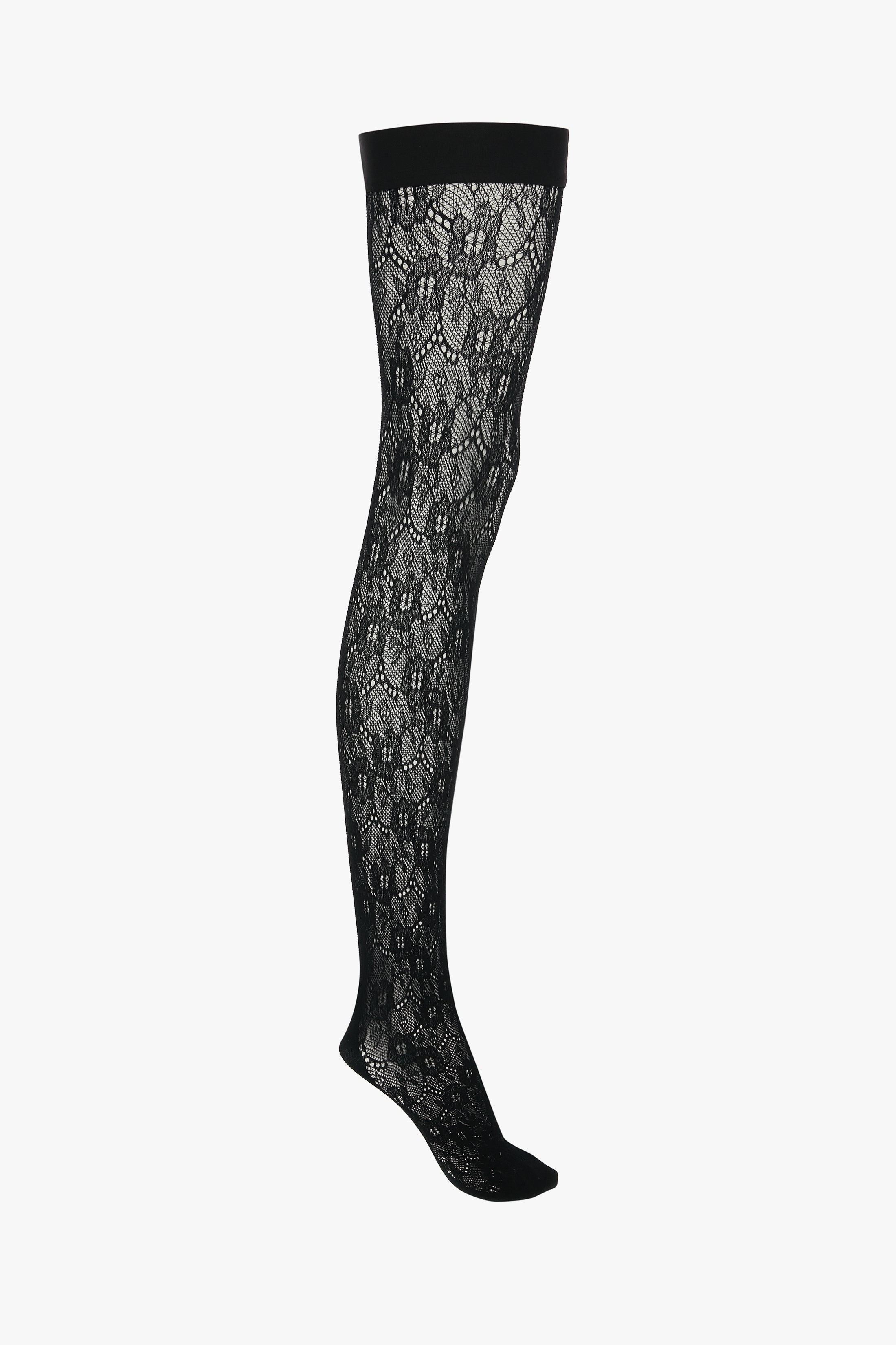 VB Monogram Lace Hold-Ups In Black - 2
