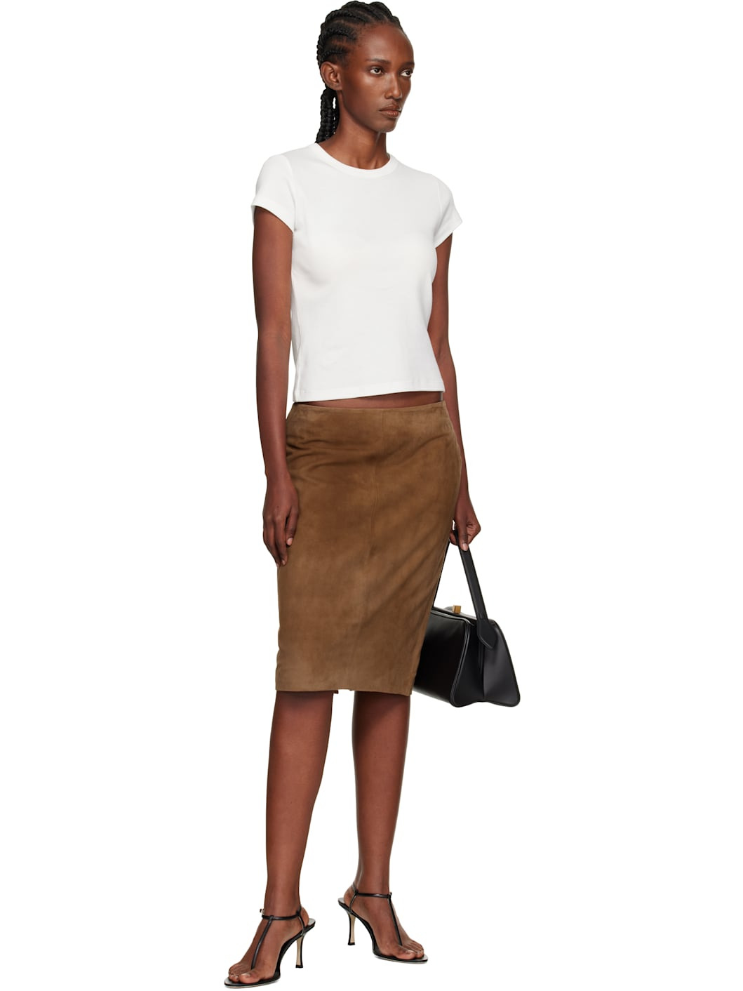 Tan Pencil Suede Midi Skirt - 4