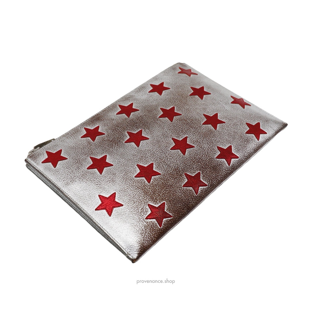 Saint Laurent Paris SLP Zip Star Pouch - Silver/Red - 4