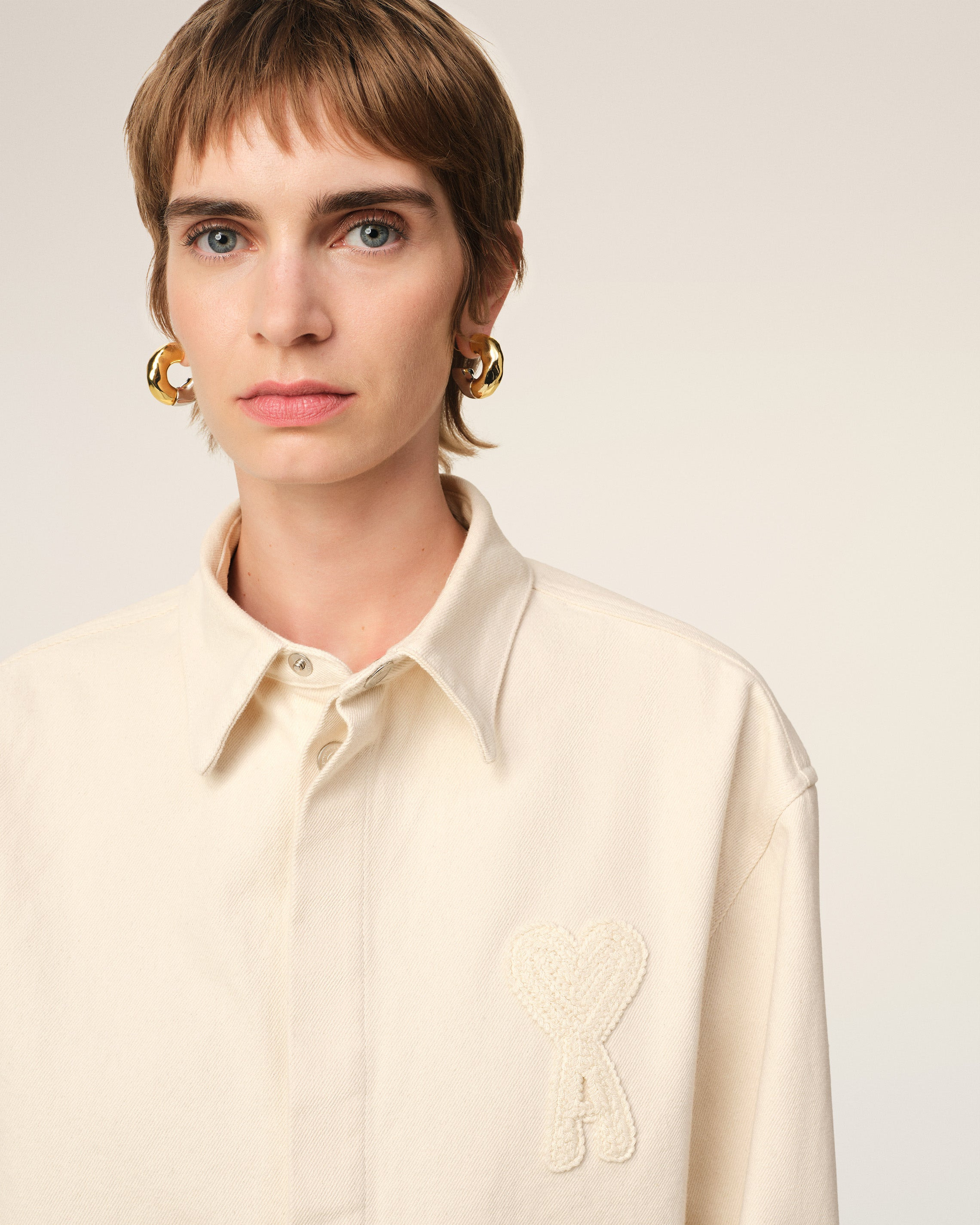 BEIGE COTTON AMI DE COEUR CROPPED SHIRT - 4