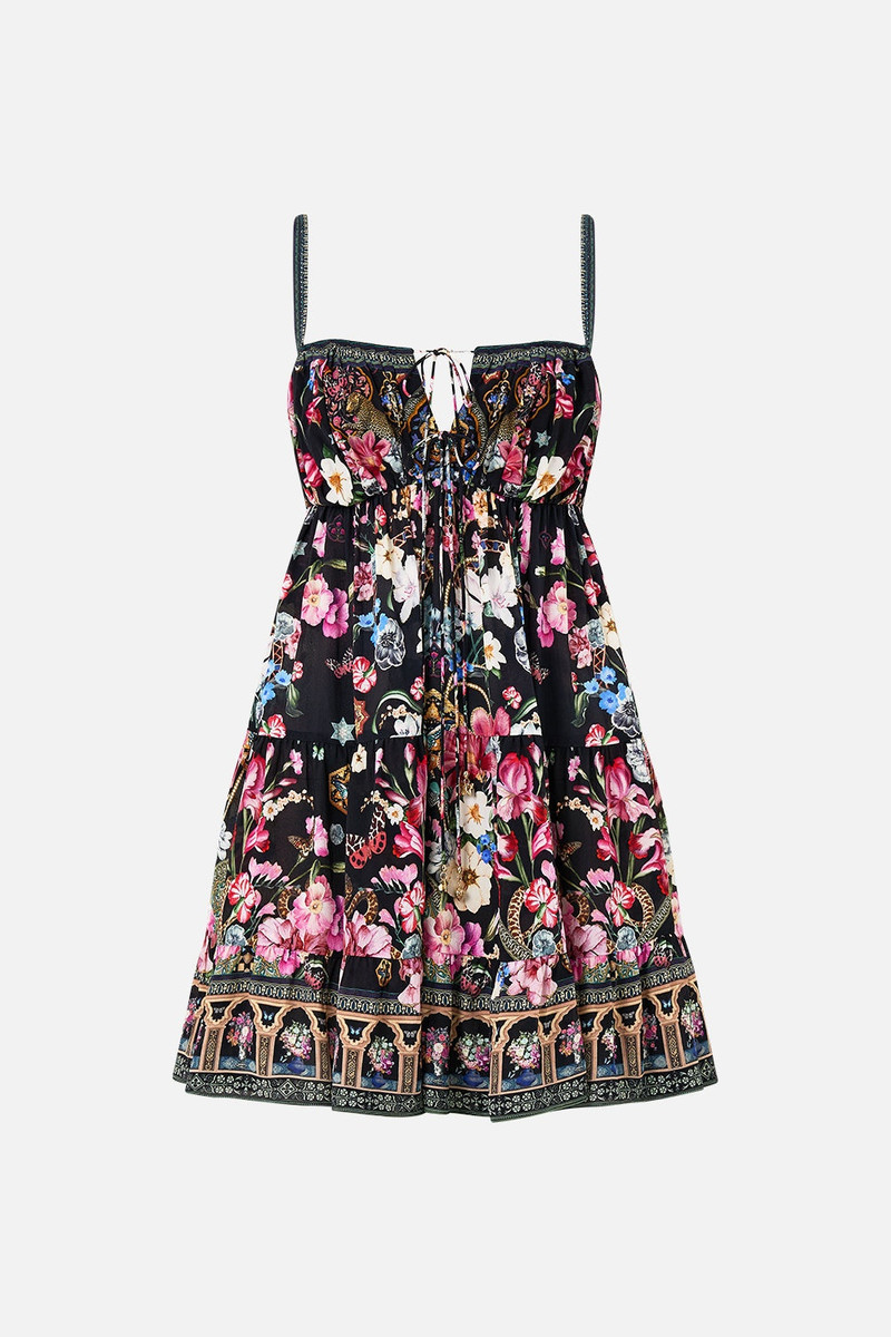 GATHERED BUST TIERED MINI DRESS - 1