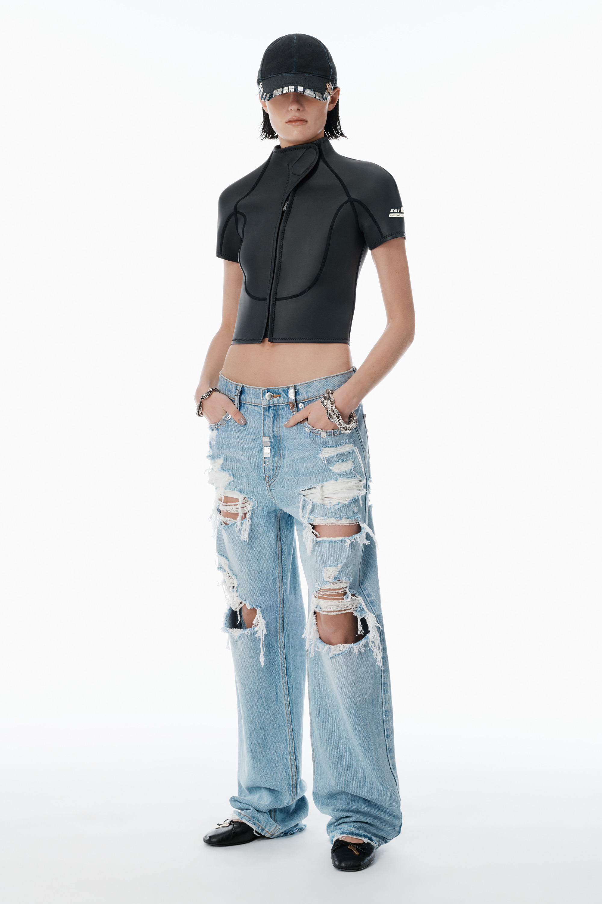 distressed ez mid-rise jeans with hardware - 2