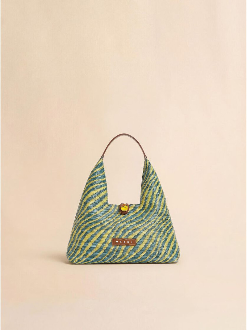 GREEN WAVY RAFFIA-EFFECT TRAPEZE MINI TOP HANDLE BAG 1