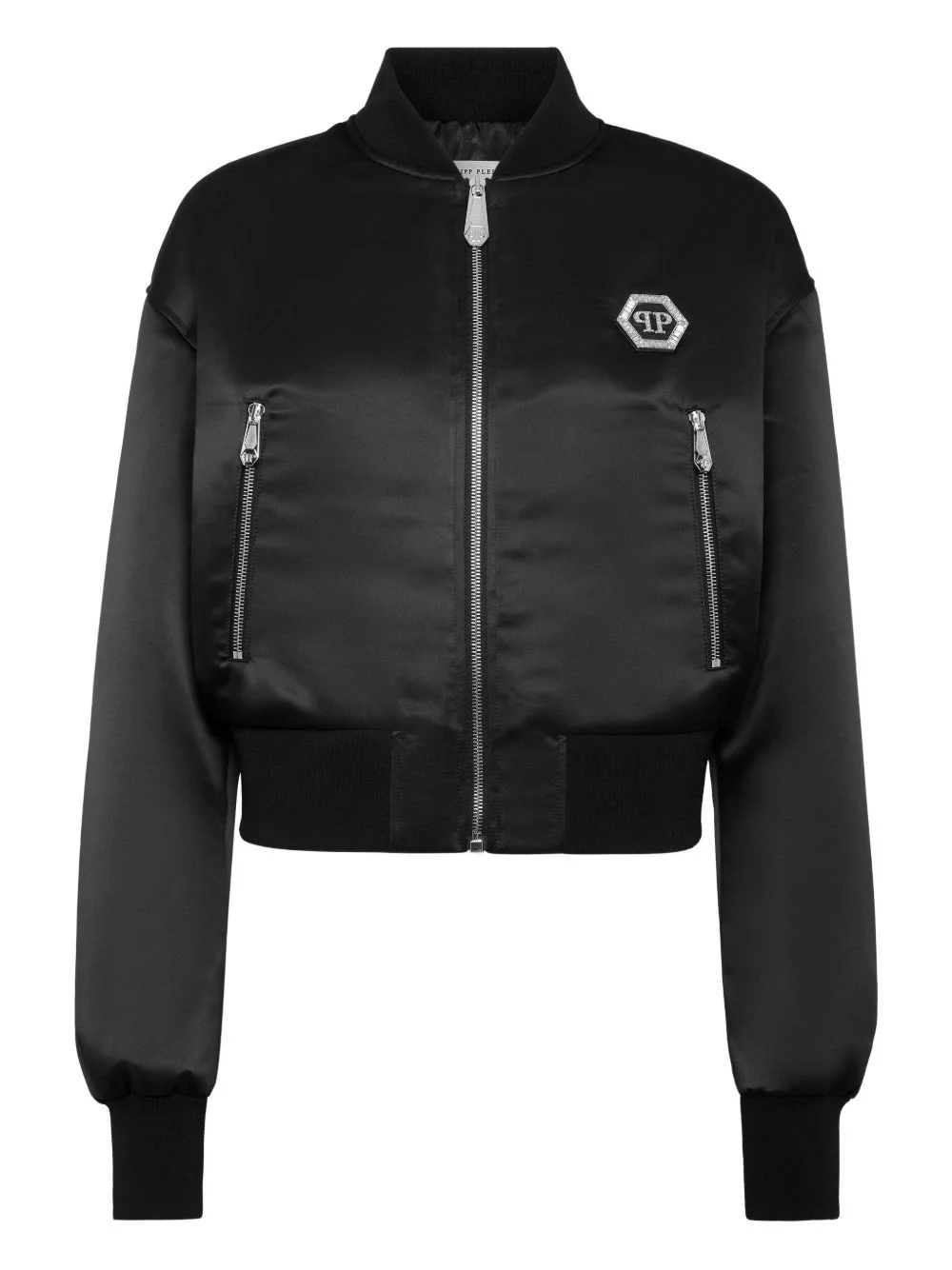 satin logo-plaque bomber jacket - 1