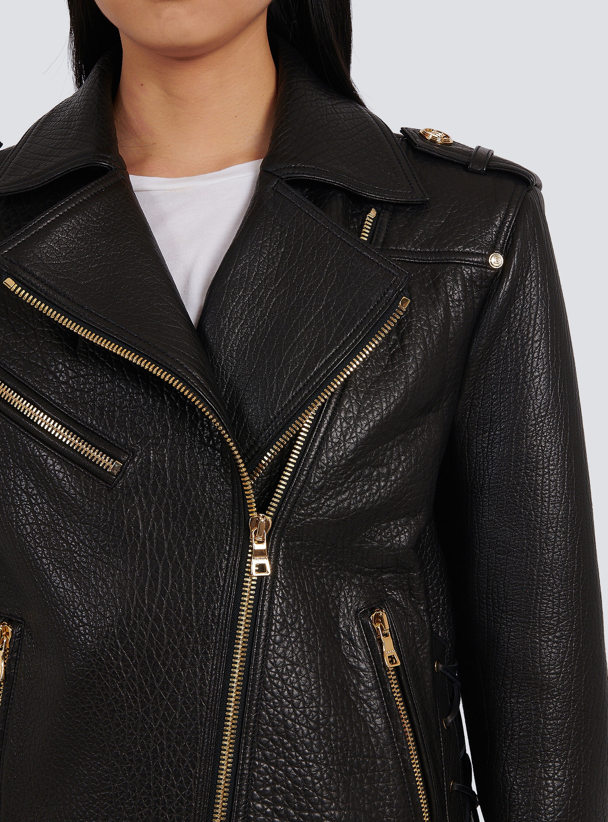 Leather lace-up jacket - 7