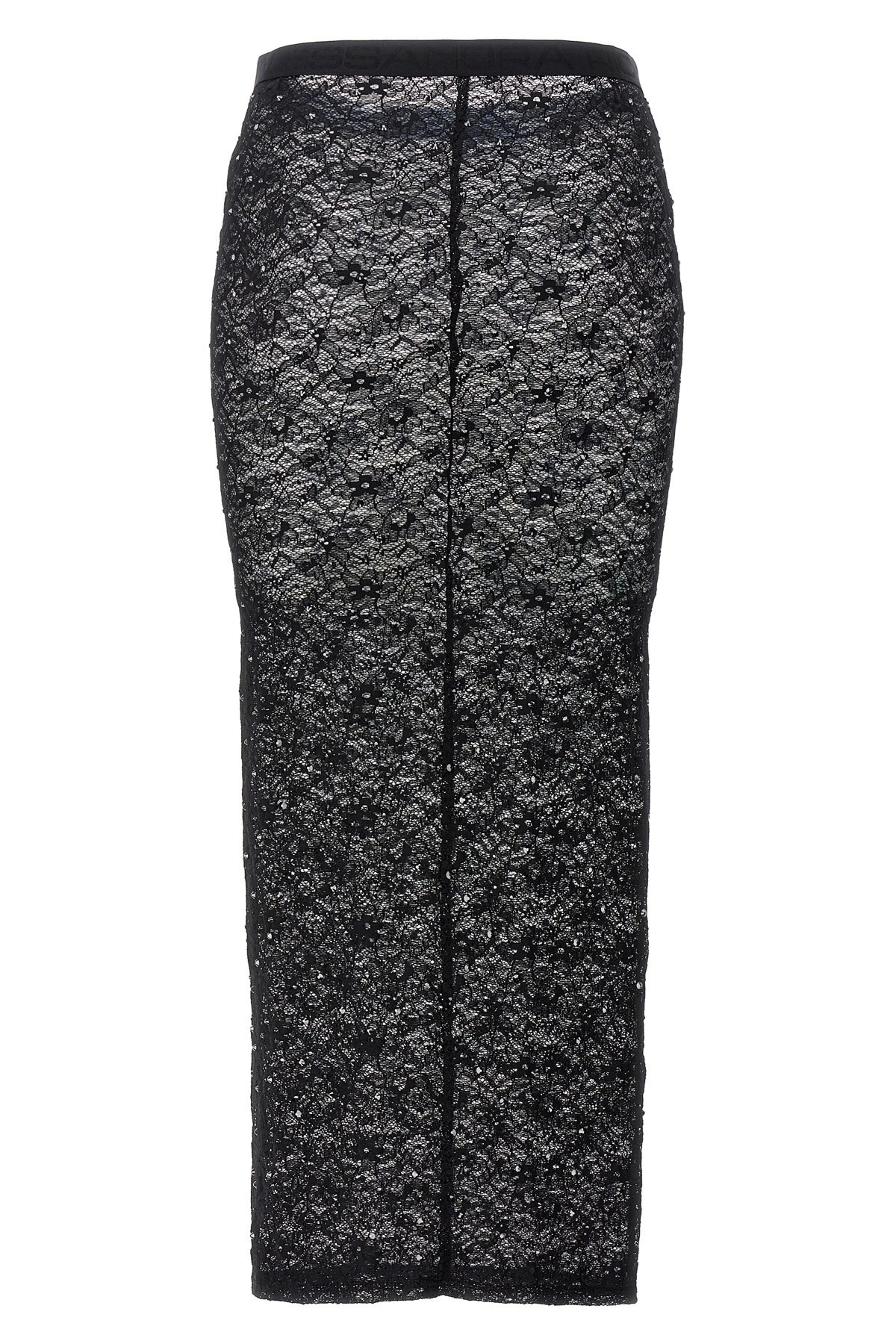 Alessandra Rich Rhinestone lace midi skirt | julianfashion