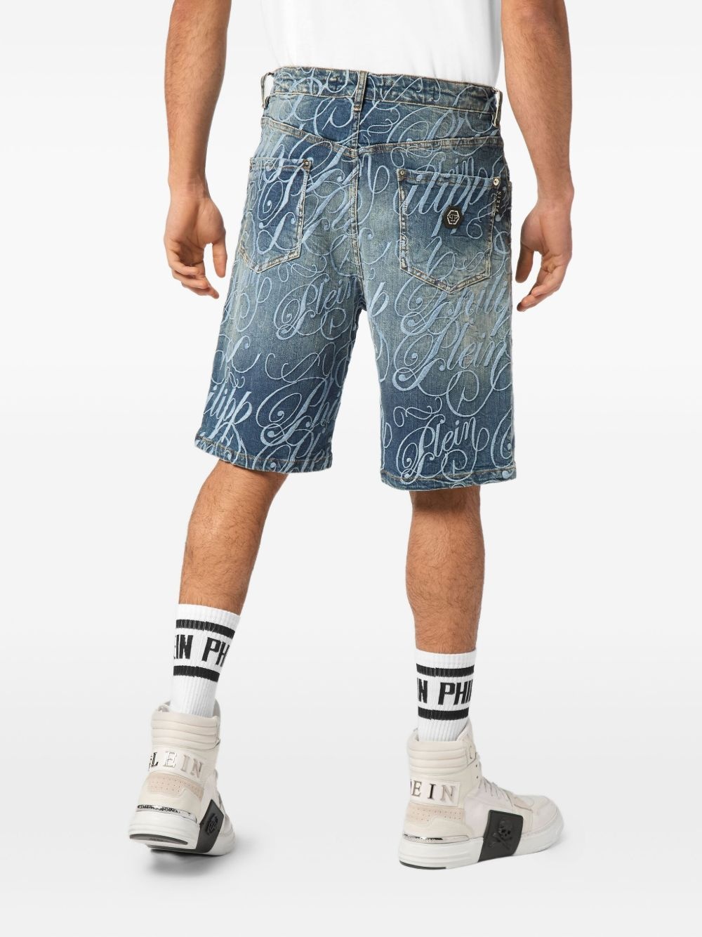 logo-embroidered denim shorts - 4