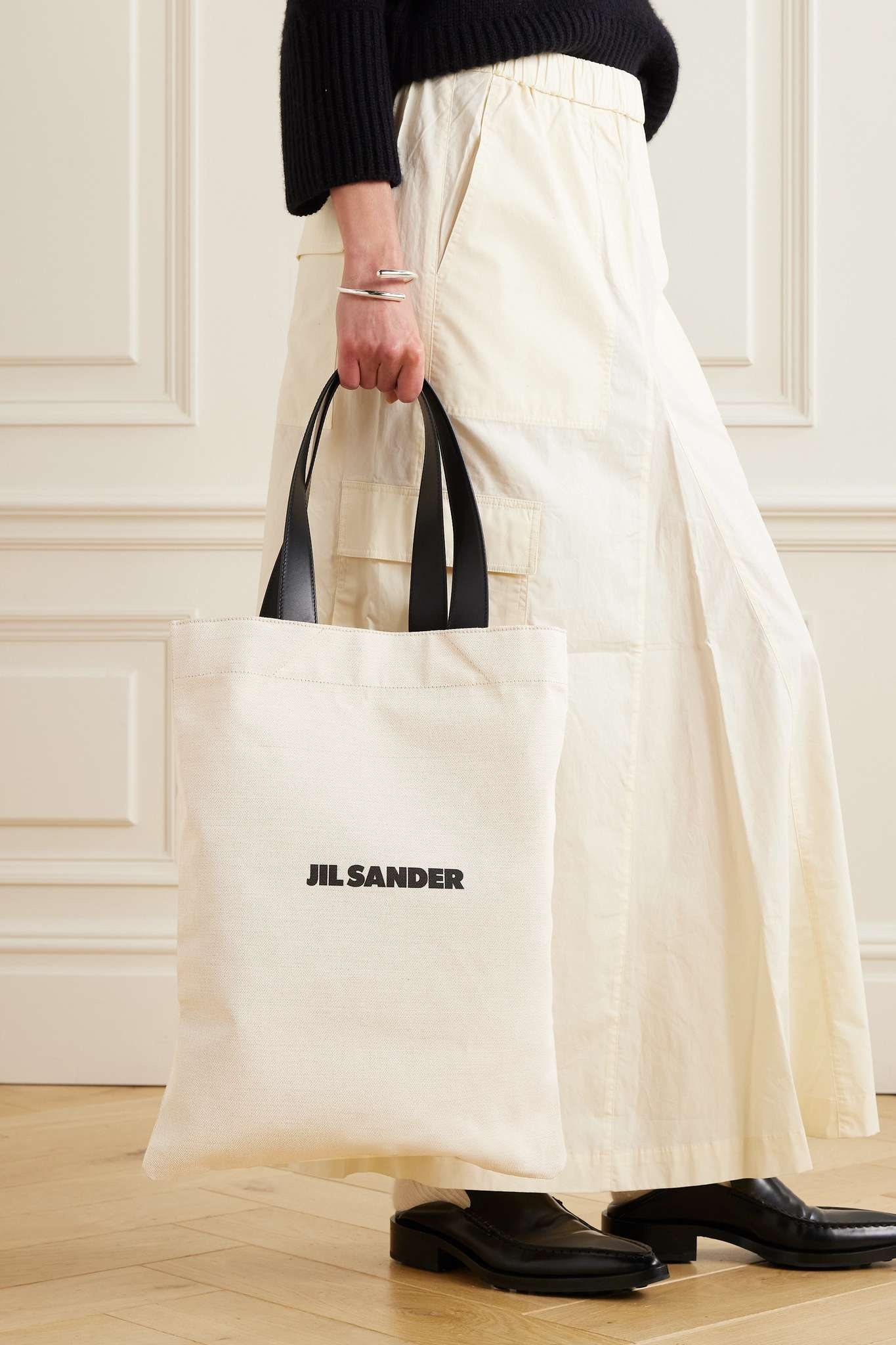Book leather-trimmed logo-print canvas tote - 2