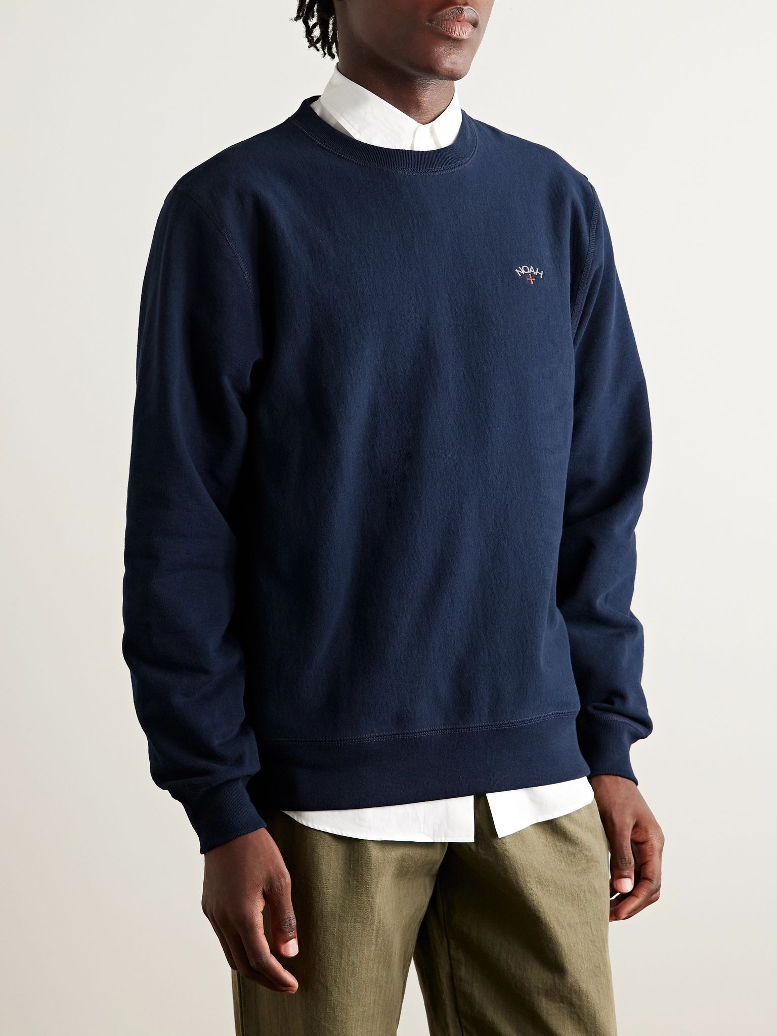 Logo-Embroidered Cotton-Jersey Sweatshirt Navy - 3