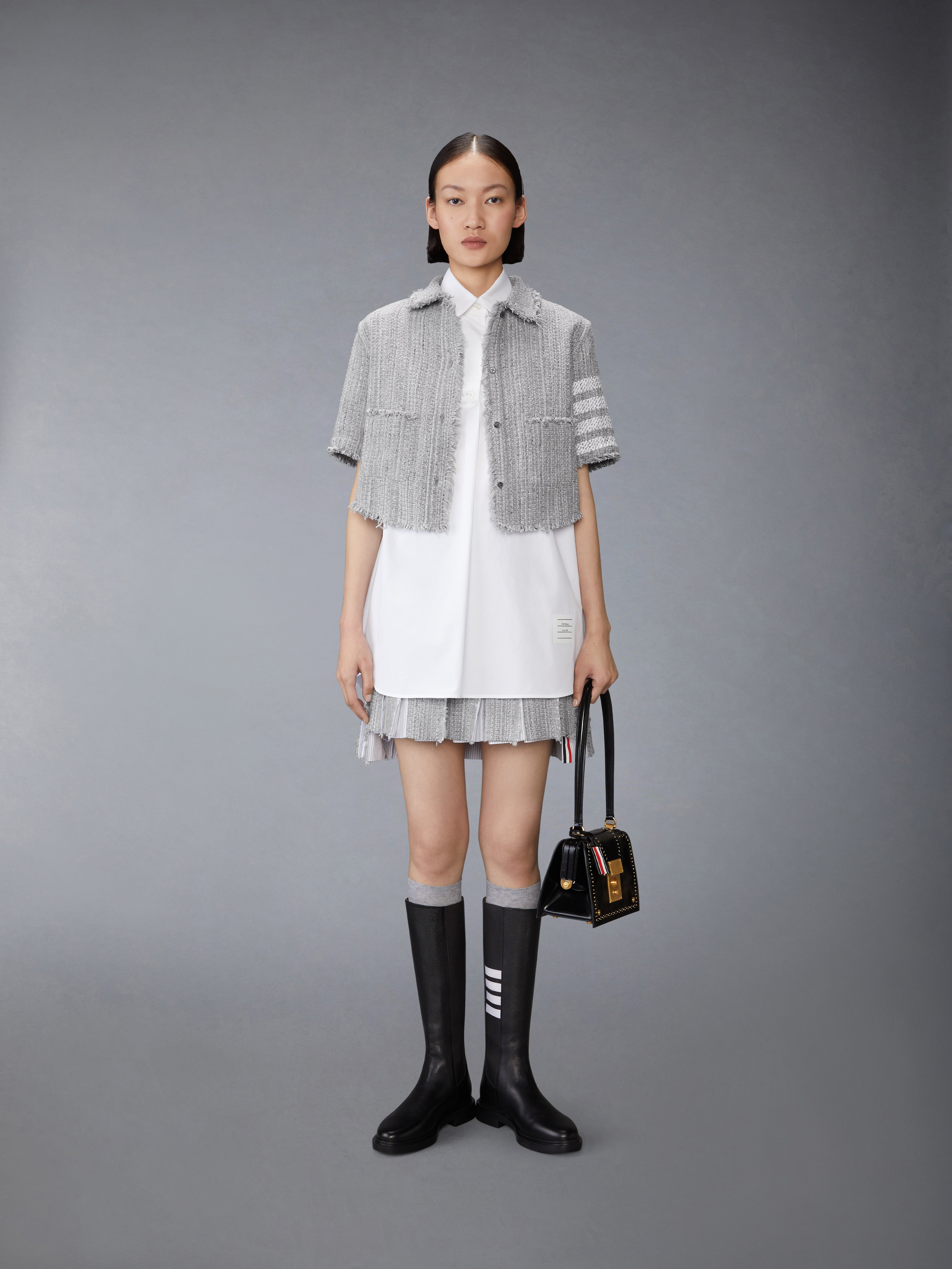 SOLID TWEED 4-BAR PLEATED MINI SKIRT - 5