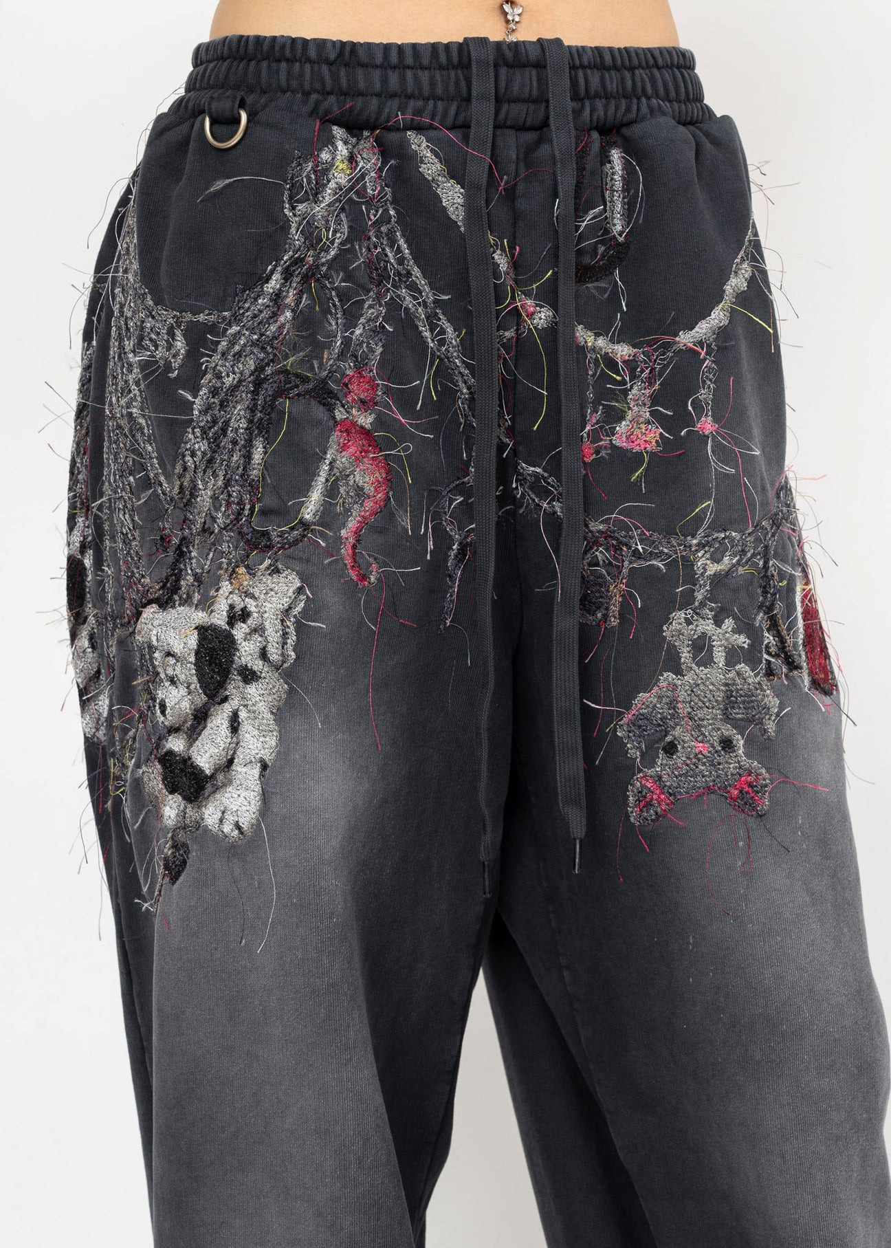 BLACK DOUBLET EMBROIDERED CHAIN ZIP-UP SWEATPANTS - 4