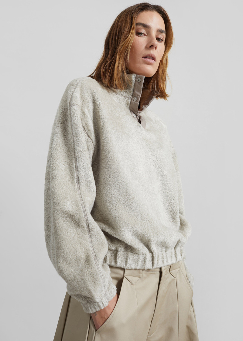 AMOMENTO Amomento Fluffy Oversized Half Neck Pullover - Grey outlook