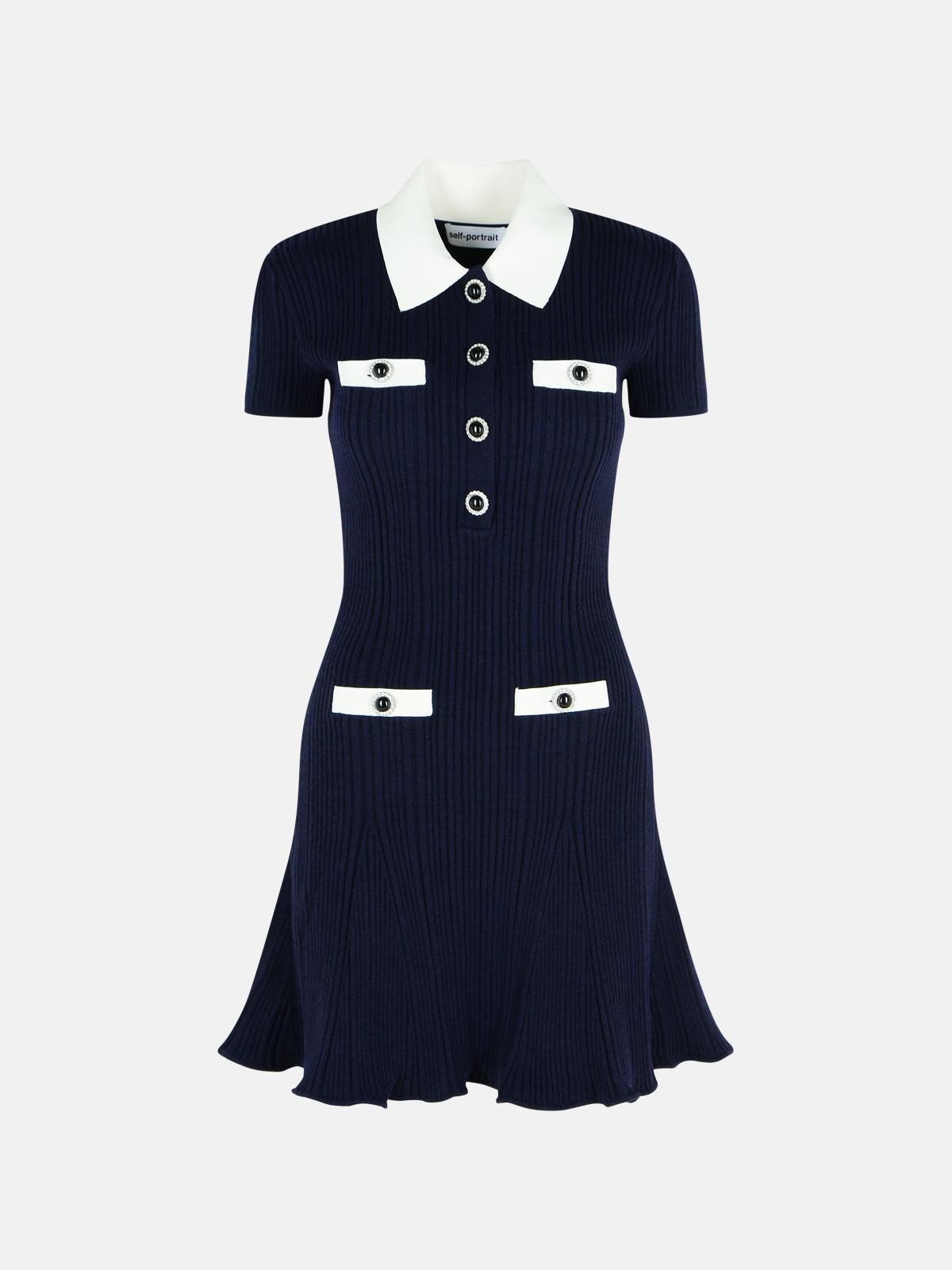 NAVY BLUE WOOL BLEND DRESS - 1