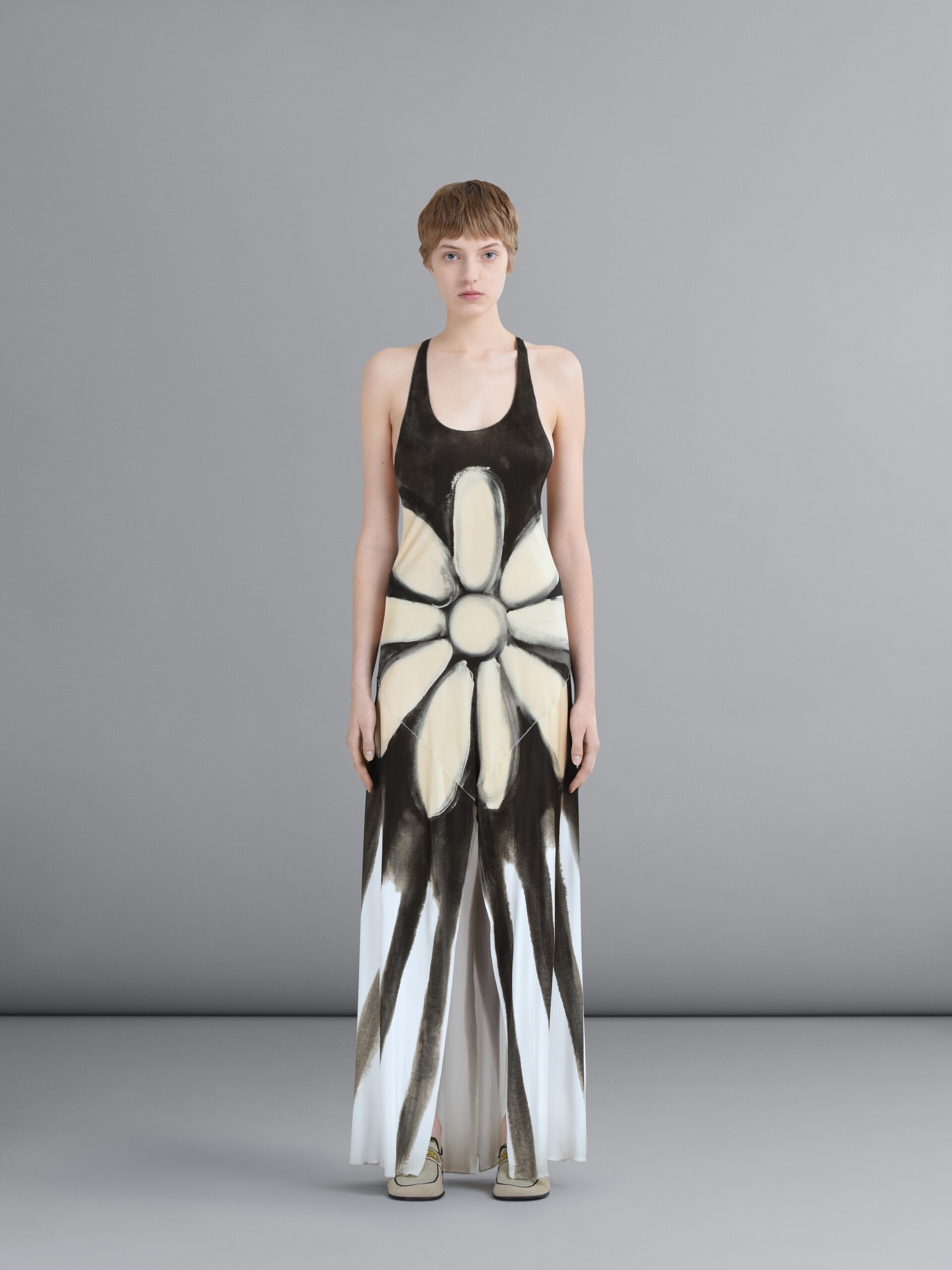 DRIPPING DAISY PRINT VISCOSE JERSEY LONG DRESS - 2