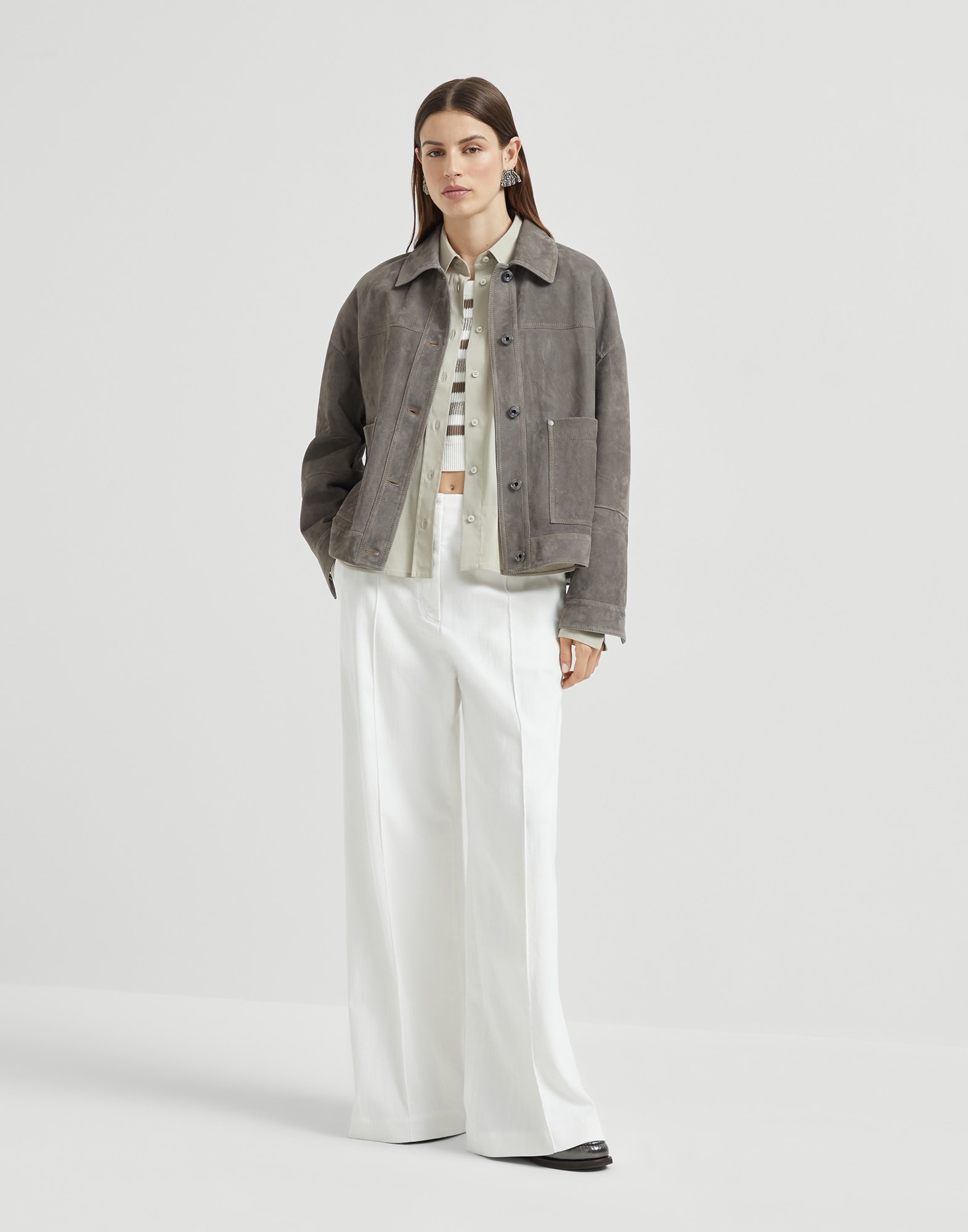 Stretch cotton poplin cropped shirt with shiny flap detail - 5