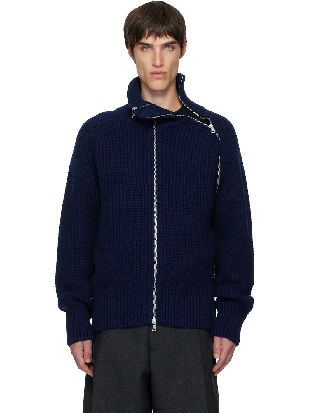 Navy Zipped Wool Jacket - 1