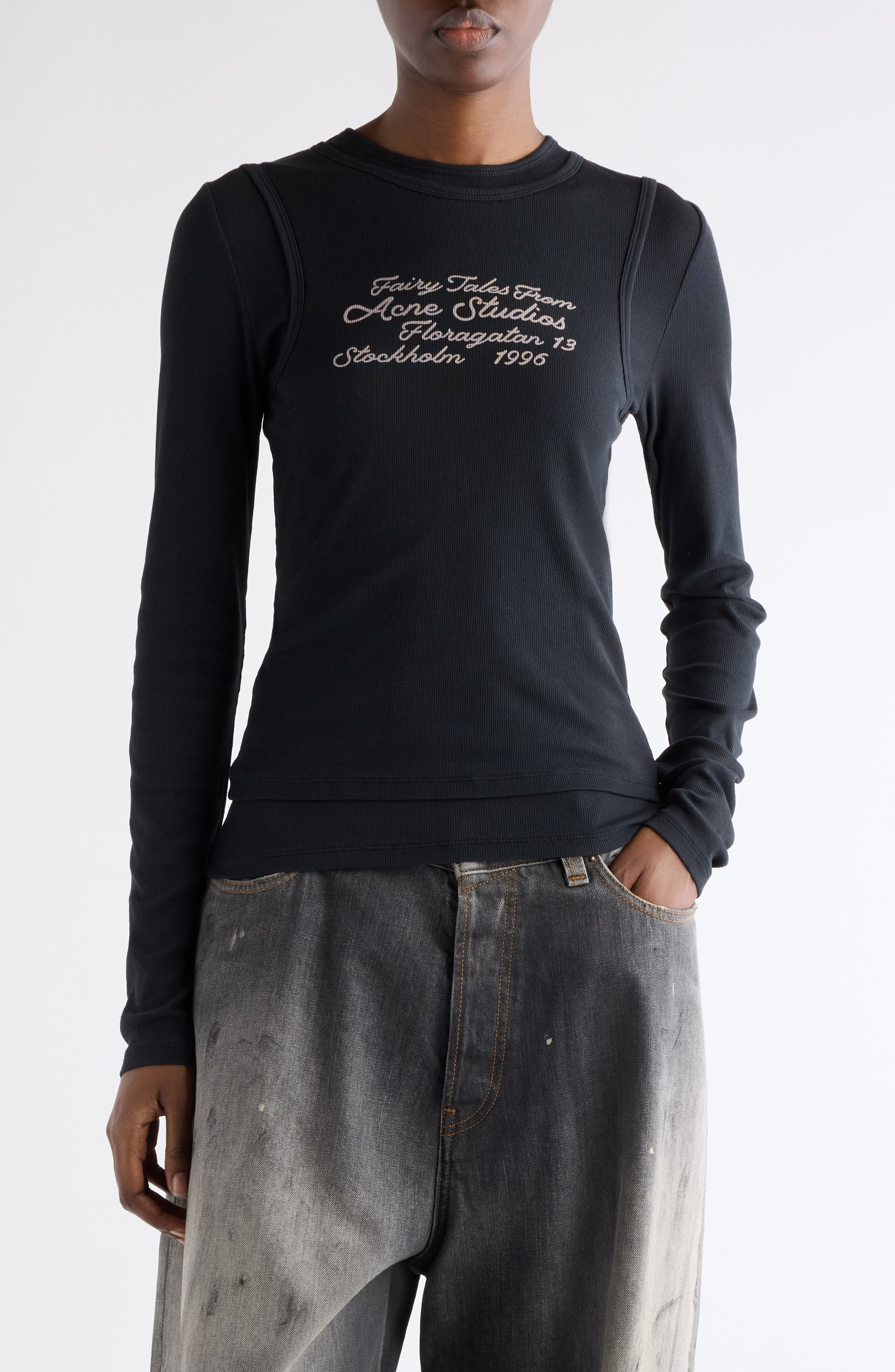 Acne Studios Elga Fairy Tale Layered Rib Top in Black at Nordstrom - 1