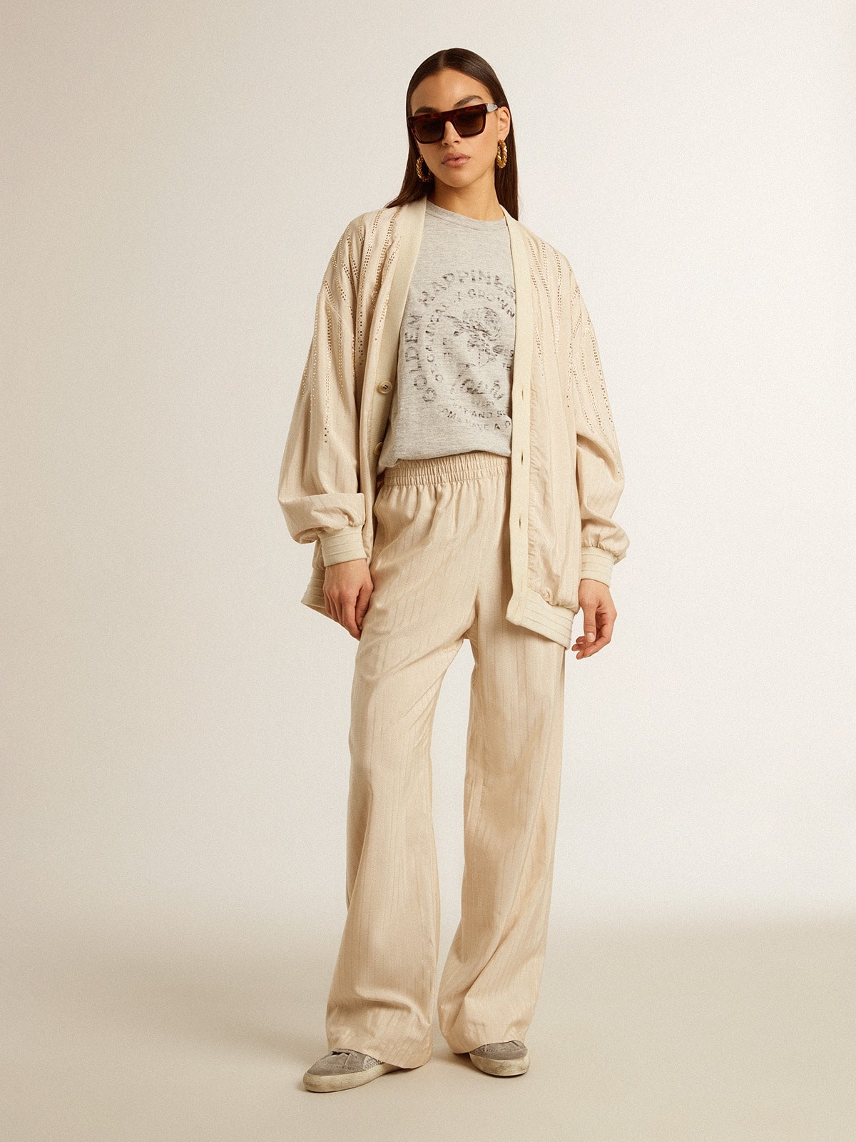 Women's light beige silk and viscose joggers - 3