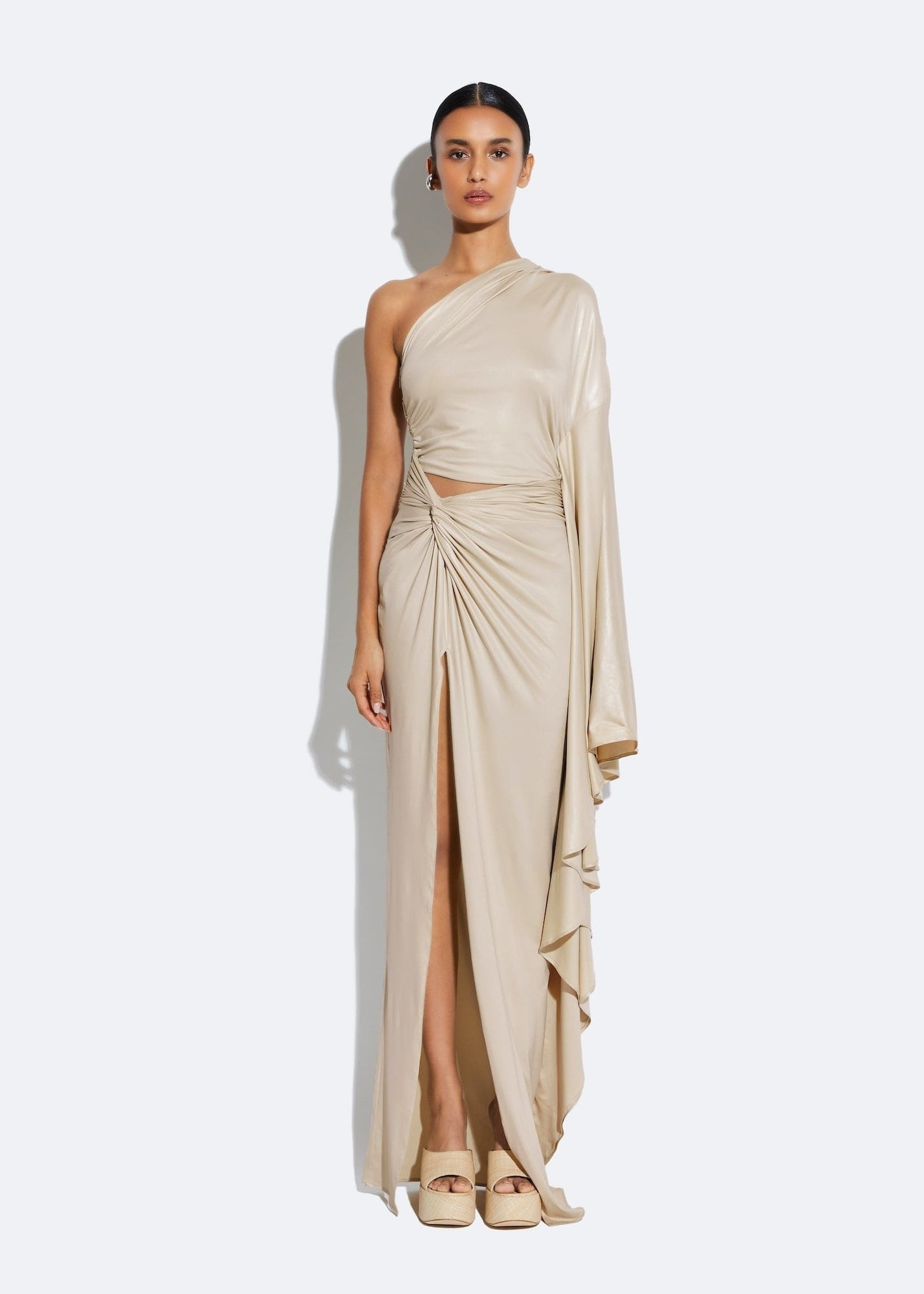 Coated Jersey One Shoulder Gown - 2