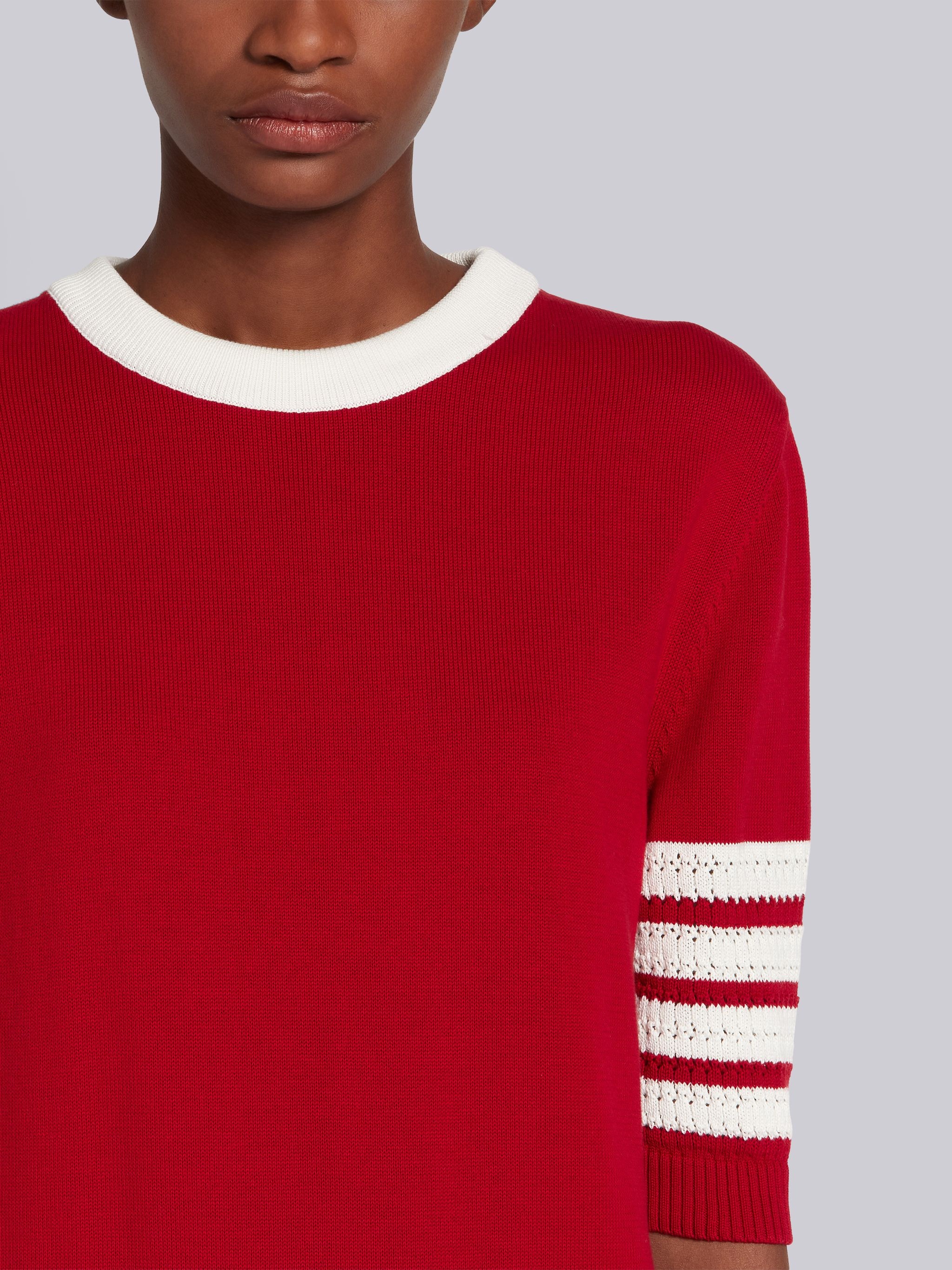 Red Cotton Hector Diagonal Stripe Icon Short Sleeve 4-Bar Mini Dress - 4