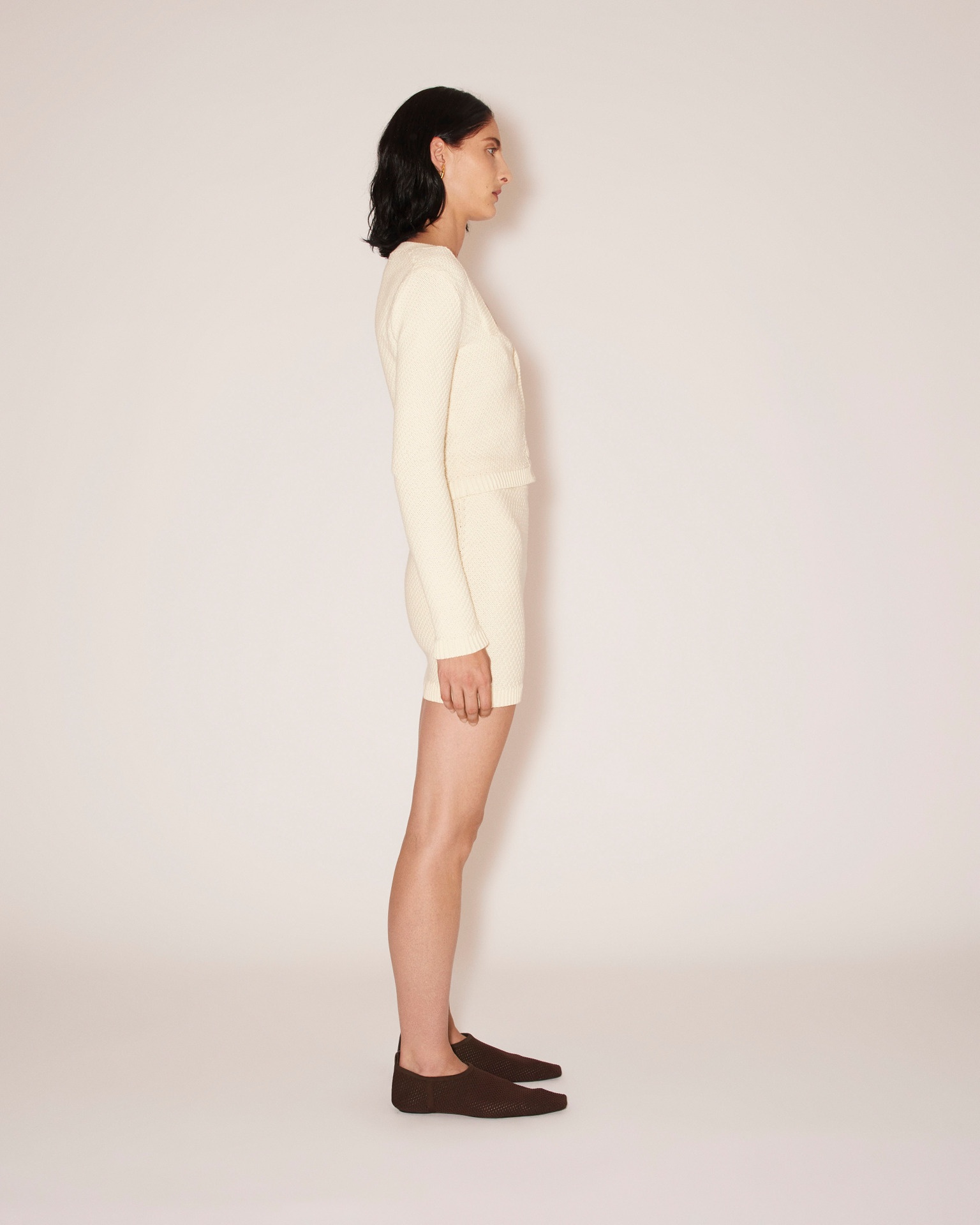 KAYA - Cotton-tweed textured sweetheart neck jacket - Creme - 3