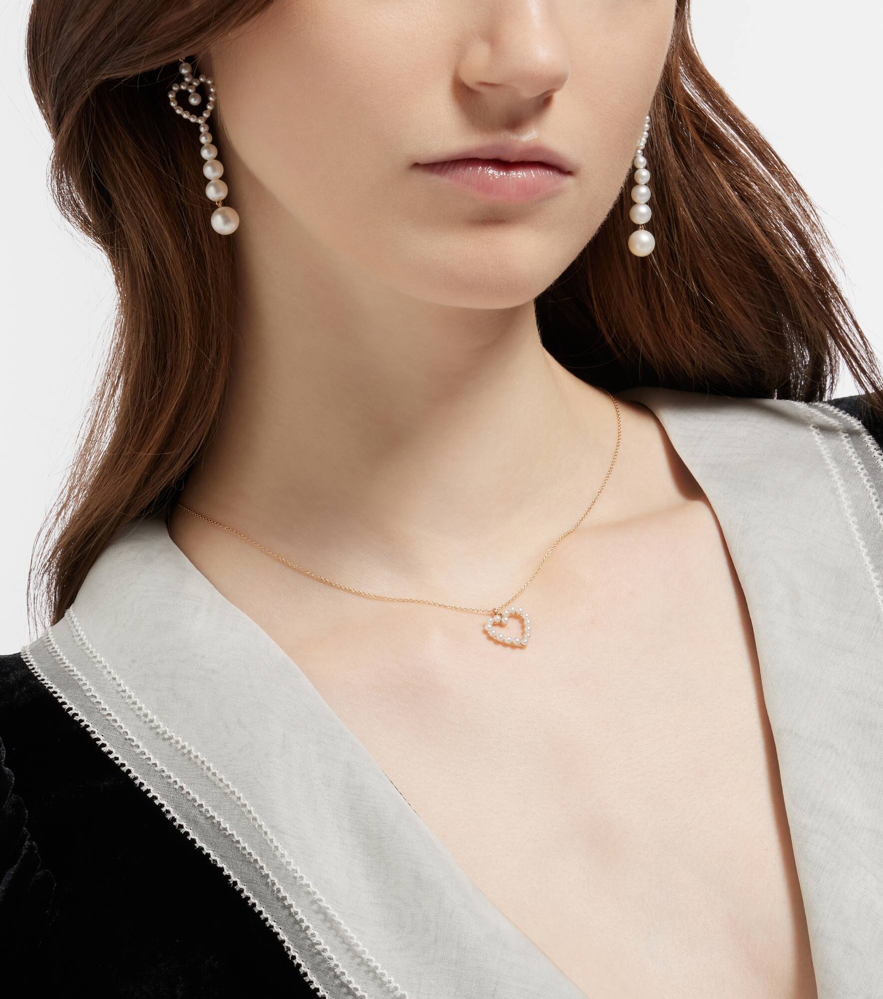 Pearl Heart 14kt gold pendant necklace with pearls - 5