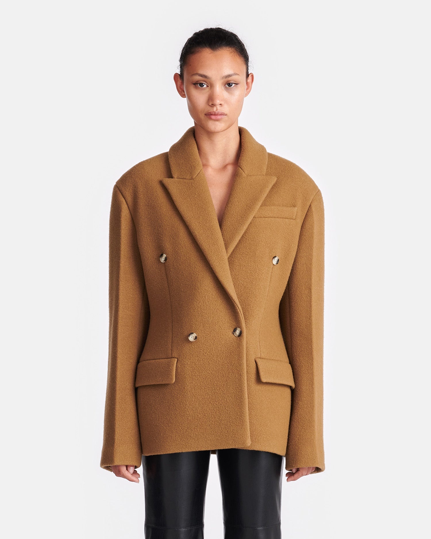 Cinched-Waist Felted Wool Blazer - 2