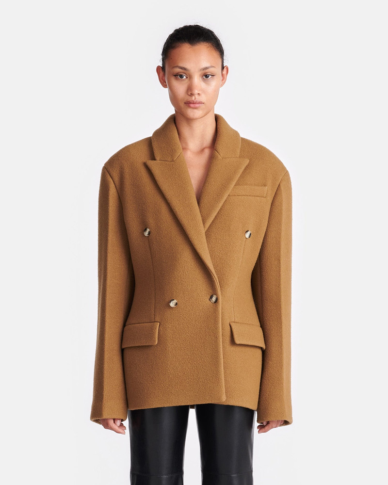 Nanushka Cinched-Waist Felted Wool Blazer outlook