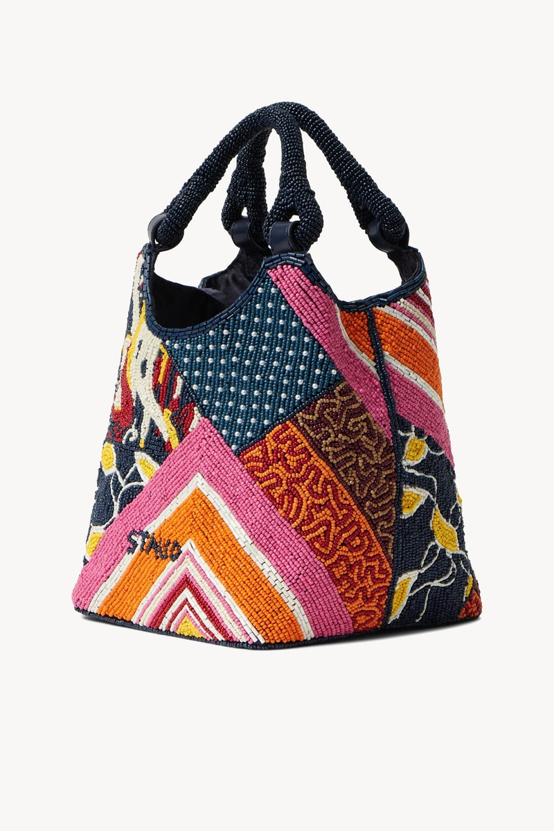 STAUD BEADED COTE BAG PATCHWORK FOULARD 3